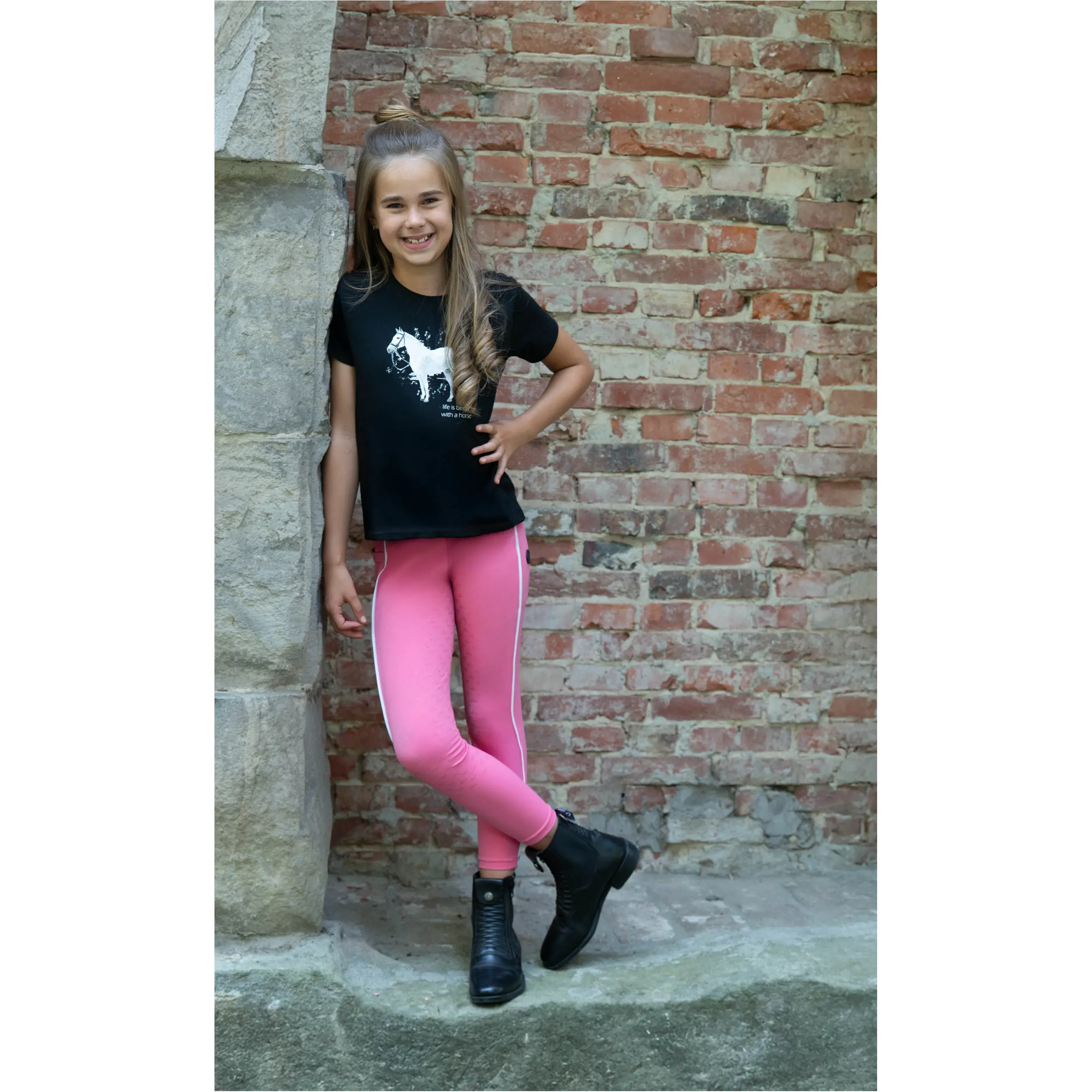 Kinder Reitleggings Silikon Vollbesatz MAUI pink