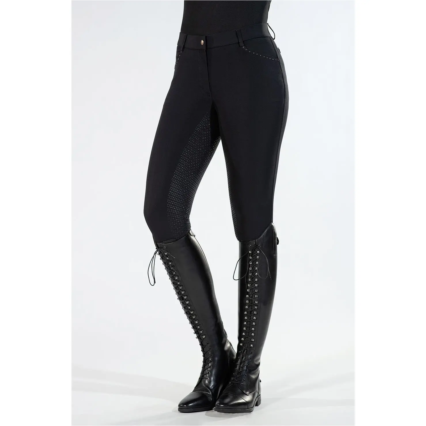 Damen Reithose Silikon Vollbesatz ROSEGOLD GLAMOUR STYLE schwarz/rosegold