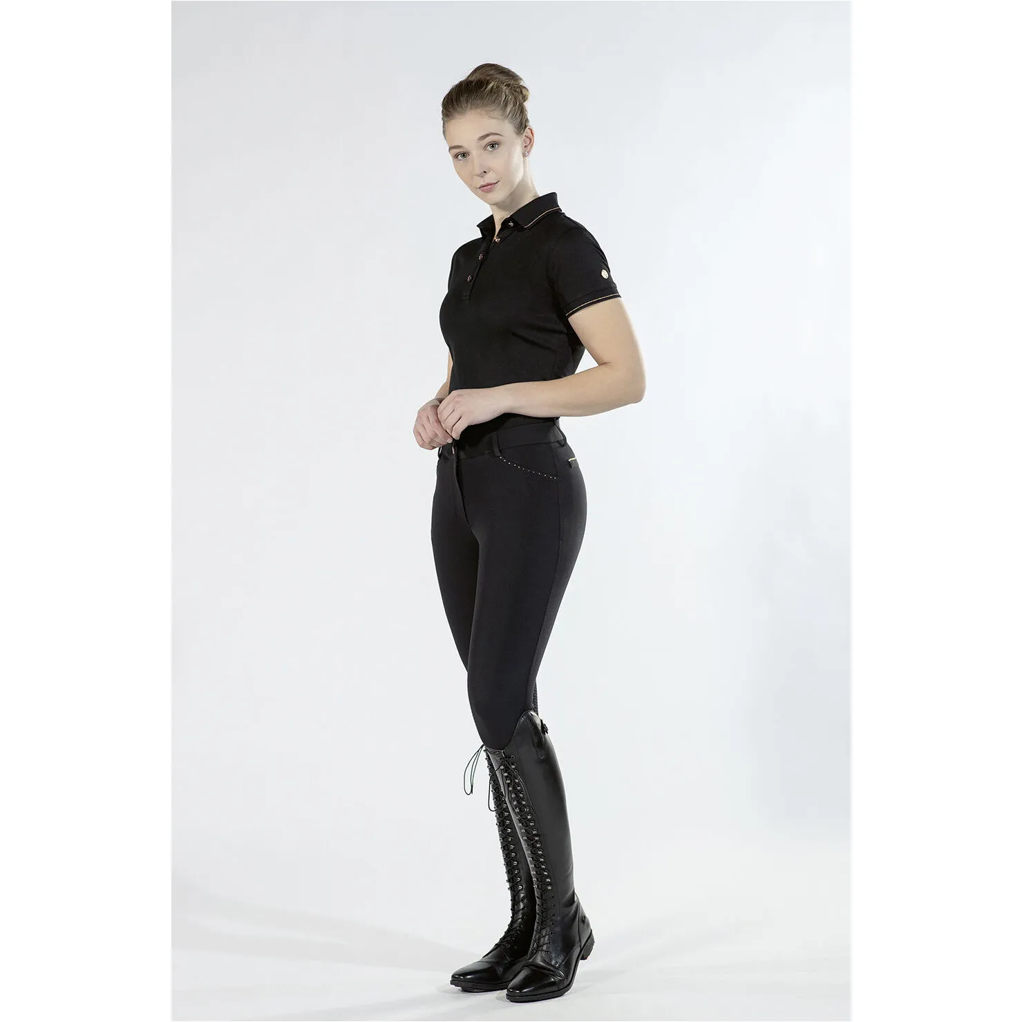 Damen Reithose Silikon Vollbesatz ROSEGOLD GLAMOUR STYLE schwarz/rosegold