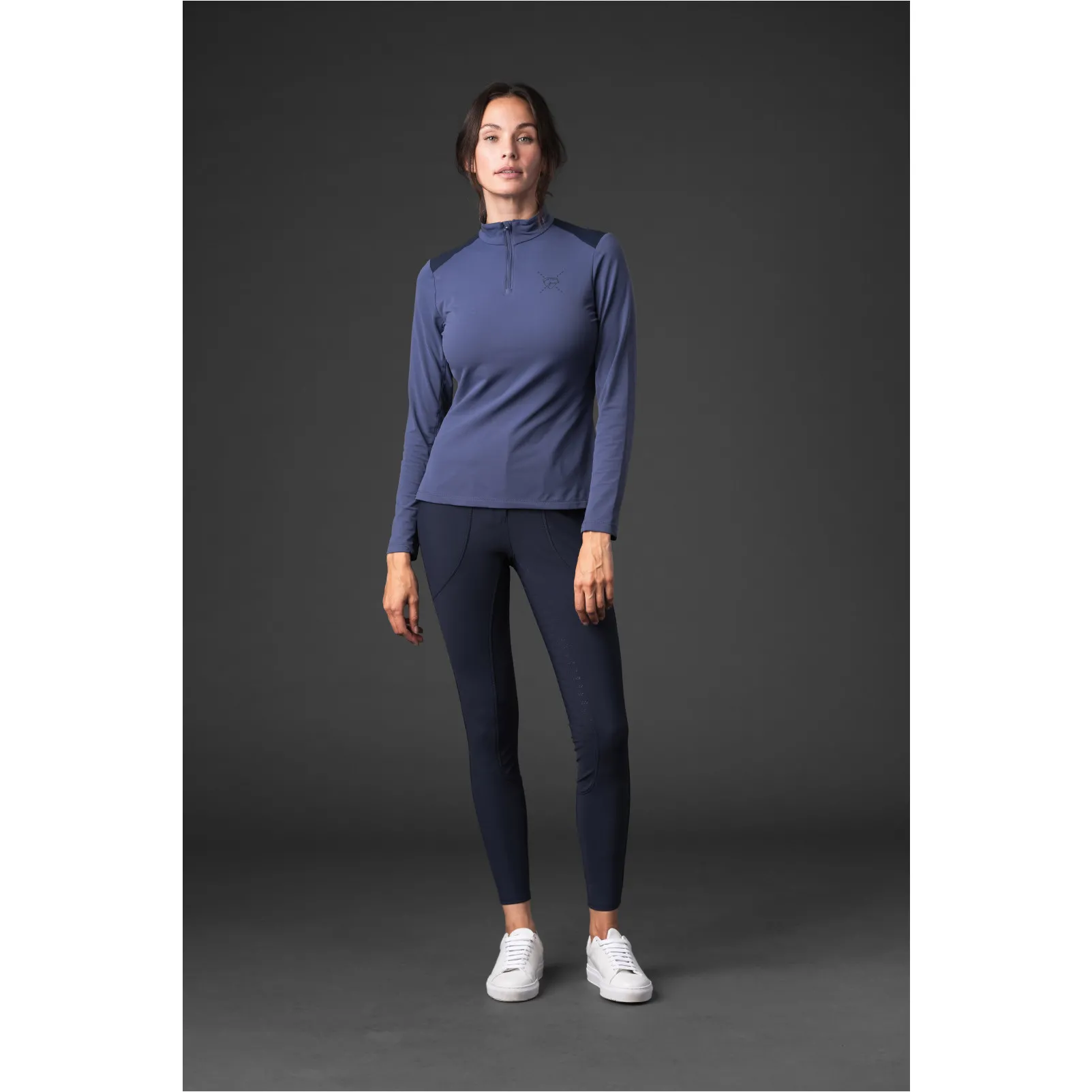 Damen Reitshirt Langarm VIVIAN half-zip crown blue