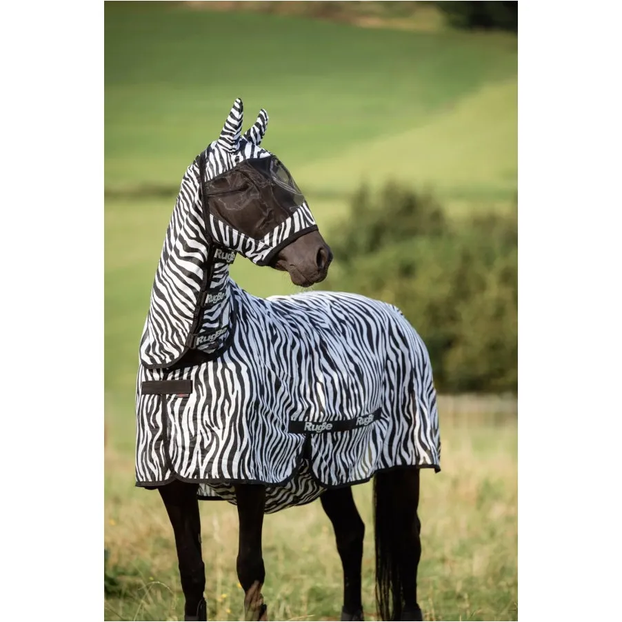 Fliegenmaske mit Ohrenschutz RugBe ZEBRA schwarz/weiss