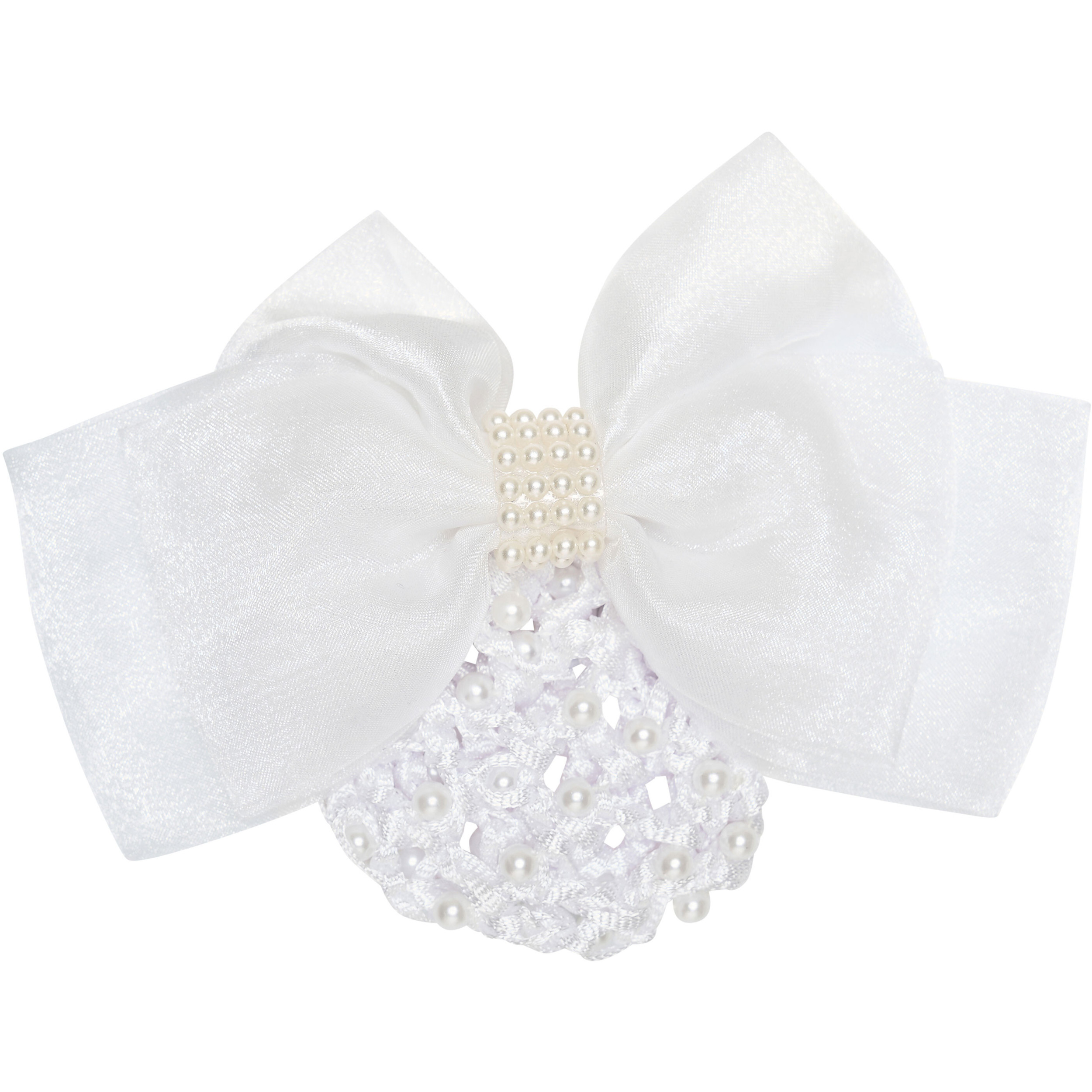 Damen Haarschleife mit Netz und Perlen IRH weiß