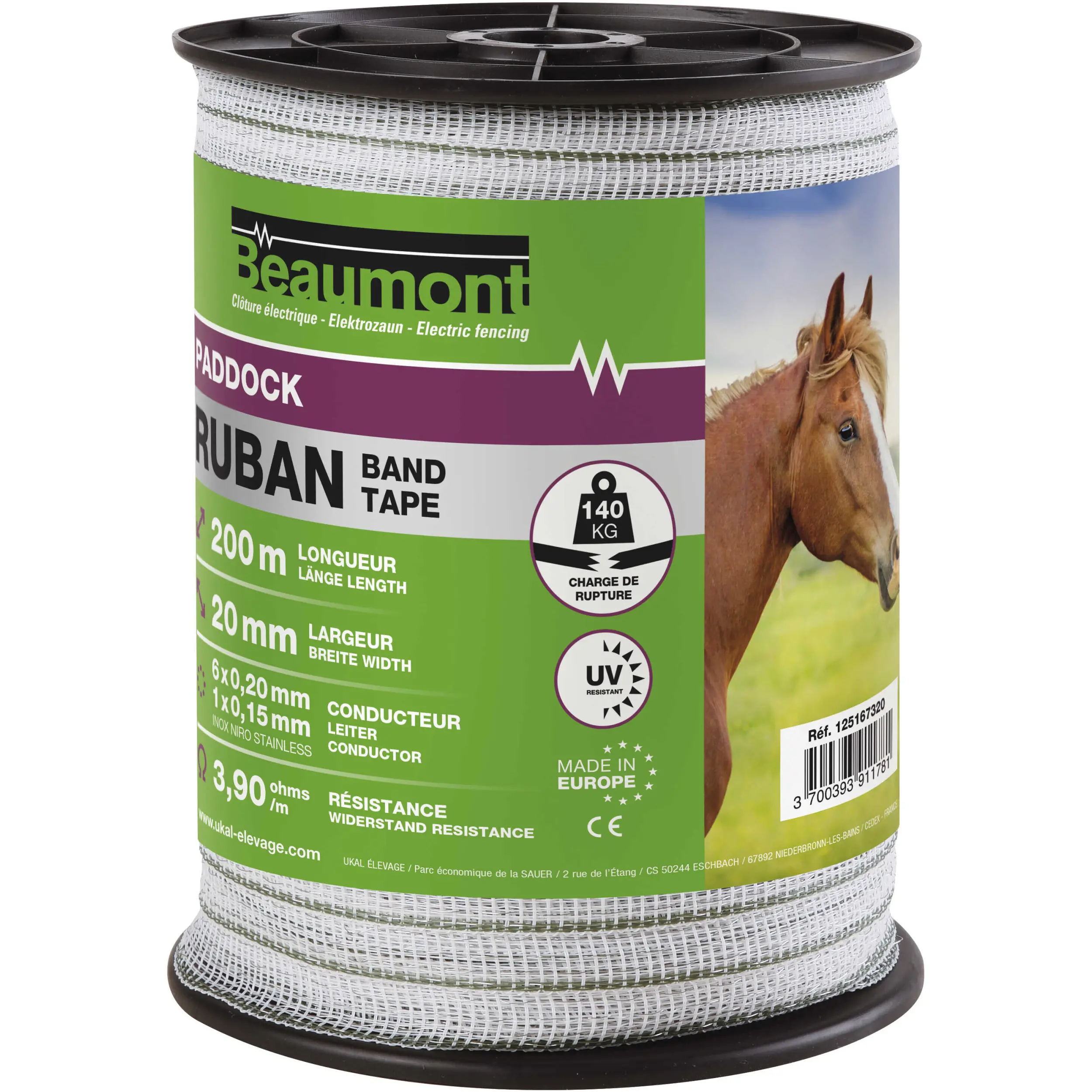 Zaunband Paddock weiß/grün 200m/20mm