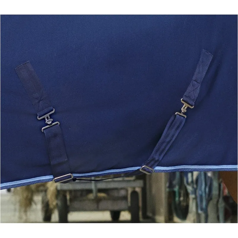 Abschwitzdecke mit gekreuzten Bauchgurten marineblau/hellblau