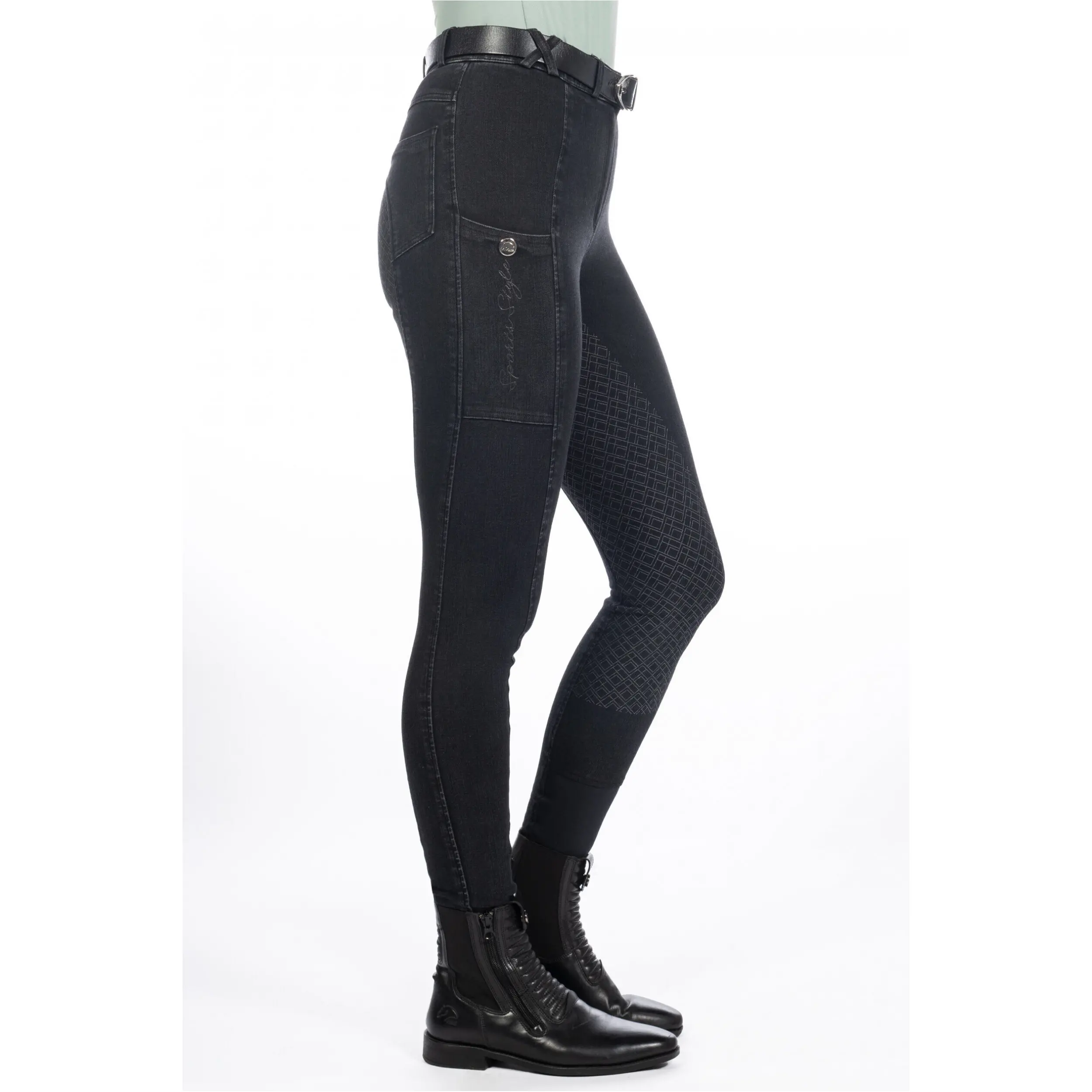 Damen Reithose Silikon Vollbesatz HARBOUR ISLAND DENIM schwarz