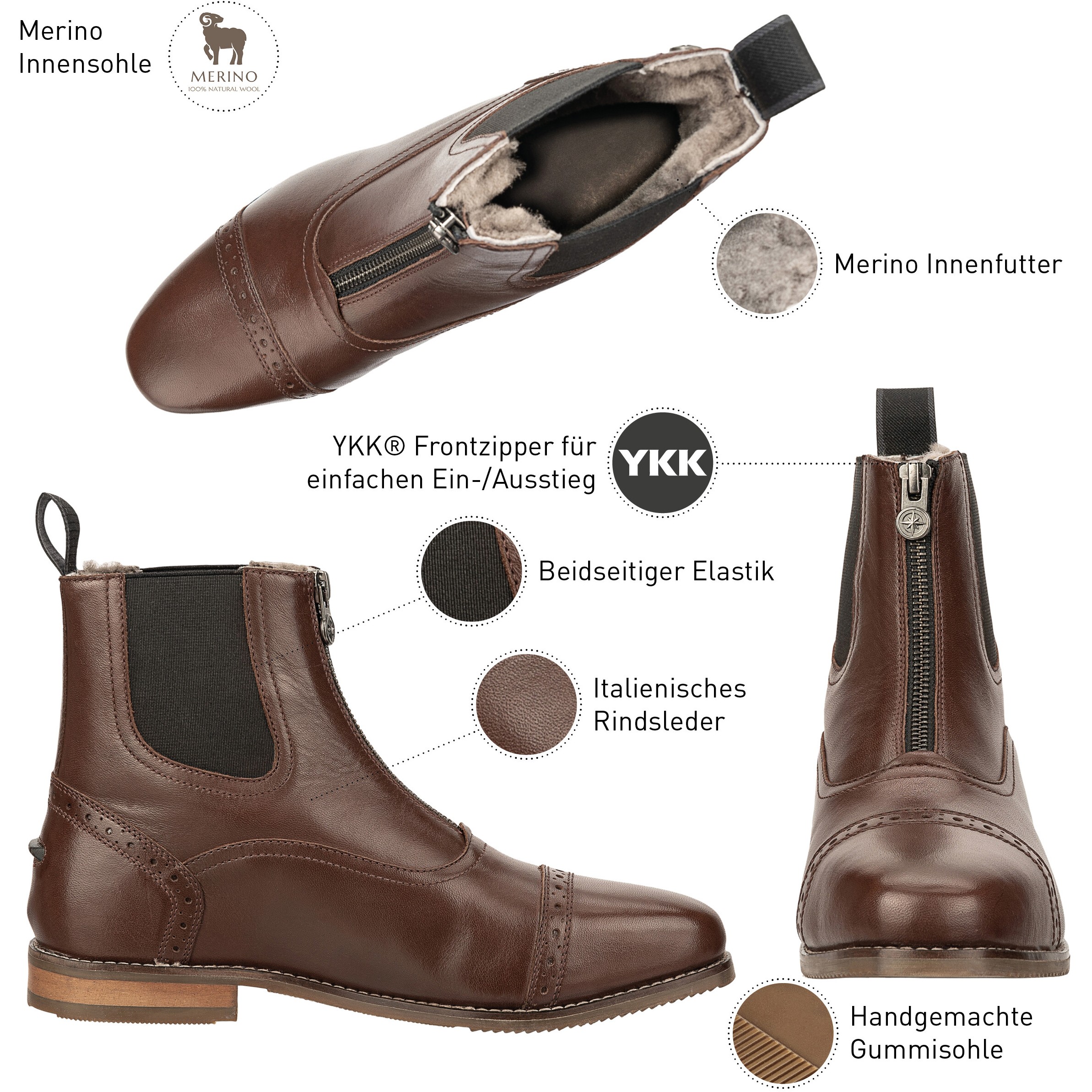 Winter Reitstiefeletten FLORENTINA FZ Merino Echtleder braun