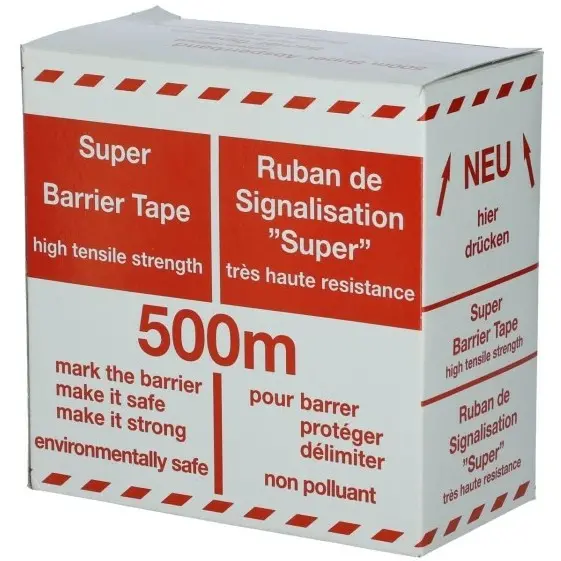 Folien Absperrband geblockt Abrollbox rot/weiß