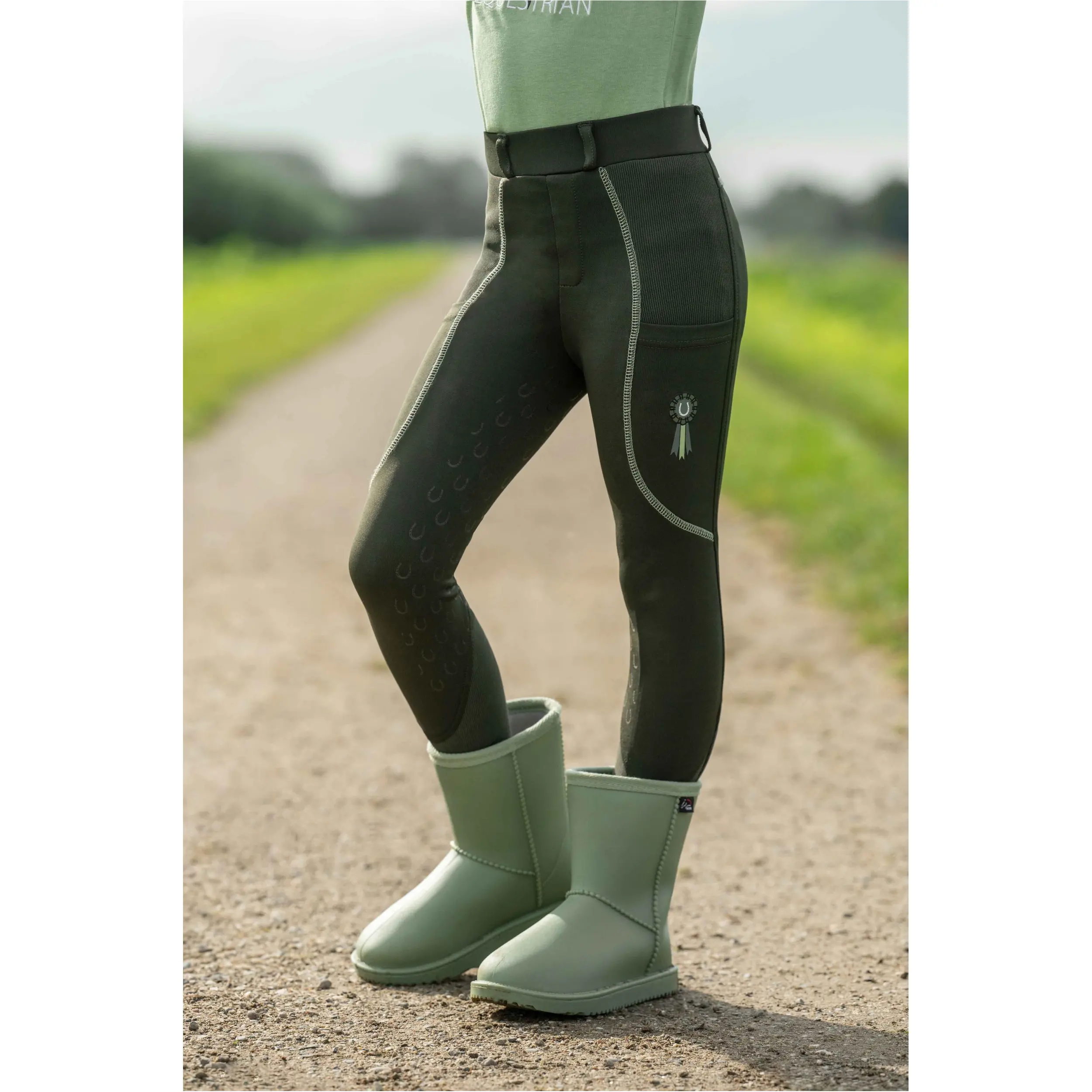 Kinder Reitleggings Silikon Vollbesatz CLAIRE graugrün