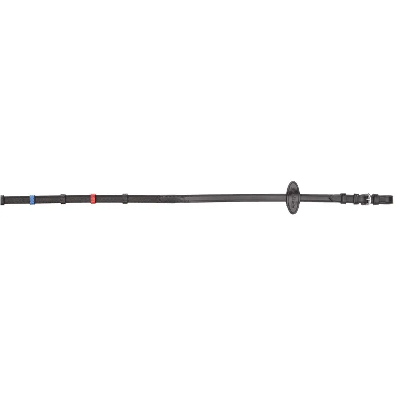 Gummierte Zügel TRAINING bunte Stege schwarz/blau-rot 16mm