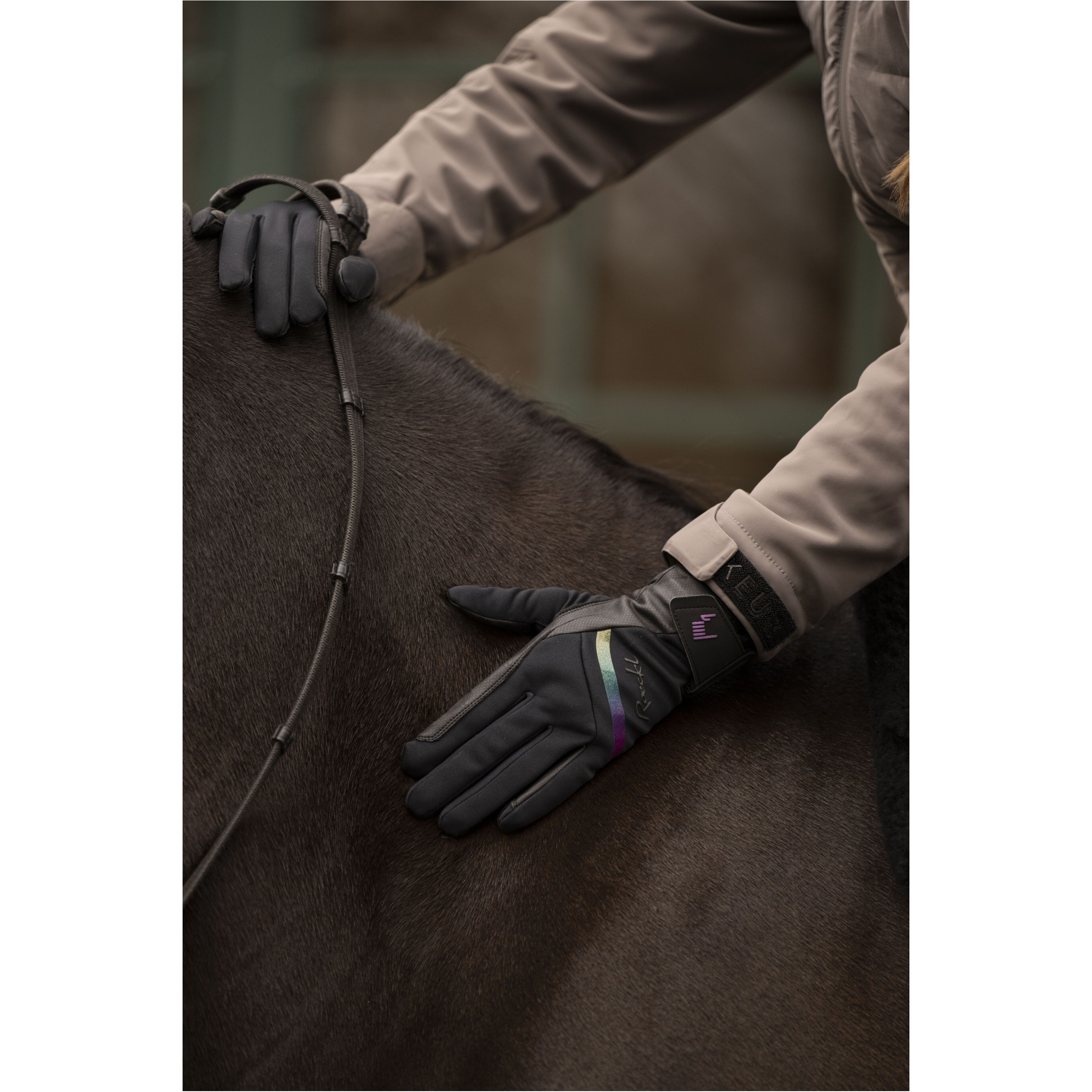 Winter Damen Reithandschuhe JINETA black/rainbow