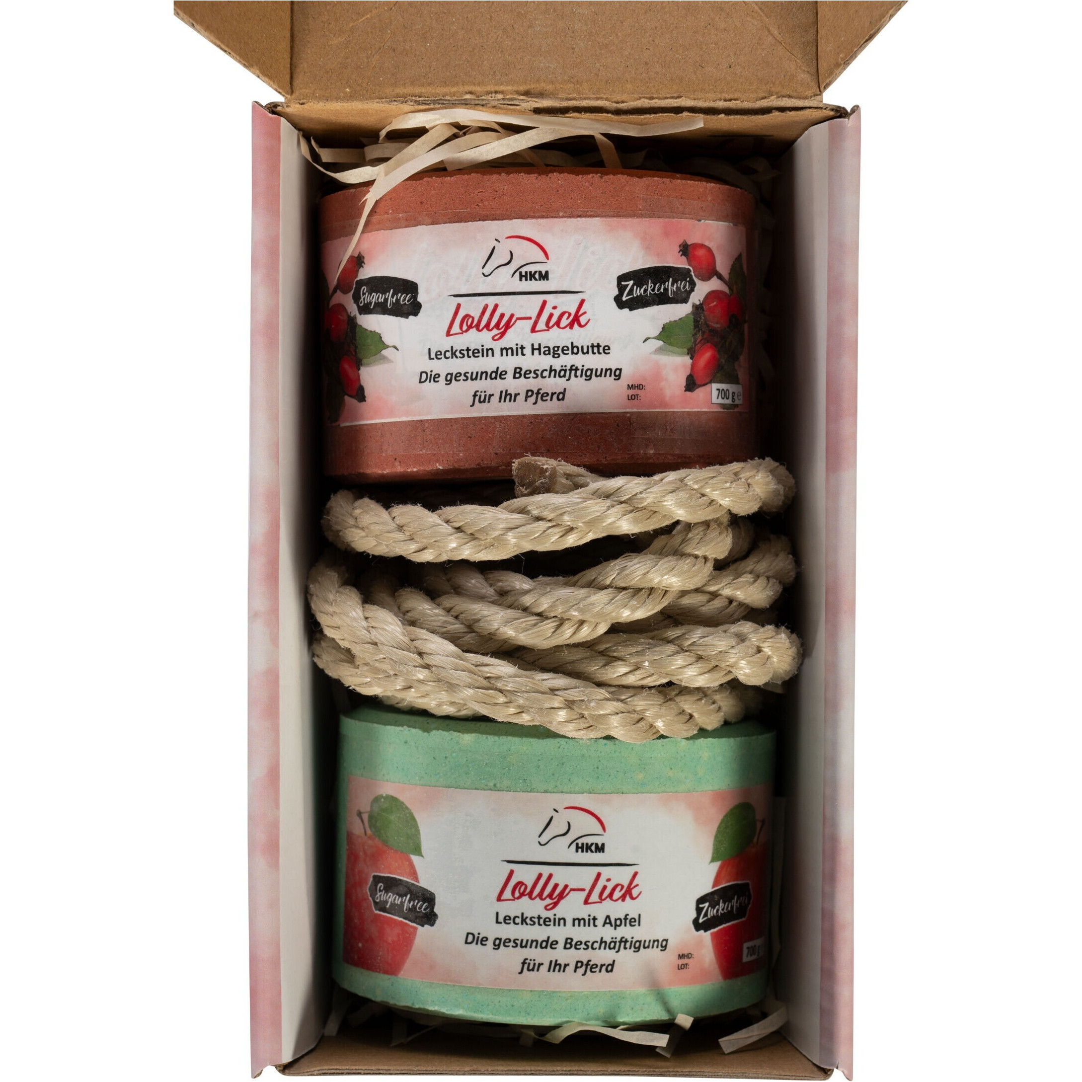 Leckstein (2er Set) inkl. Aufhäng-Seil LOLLY LICK Hagebutte/Apfel