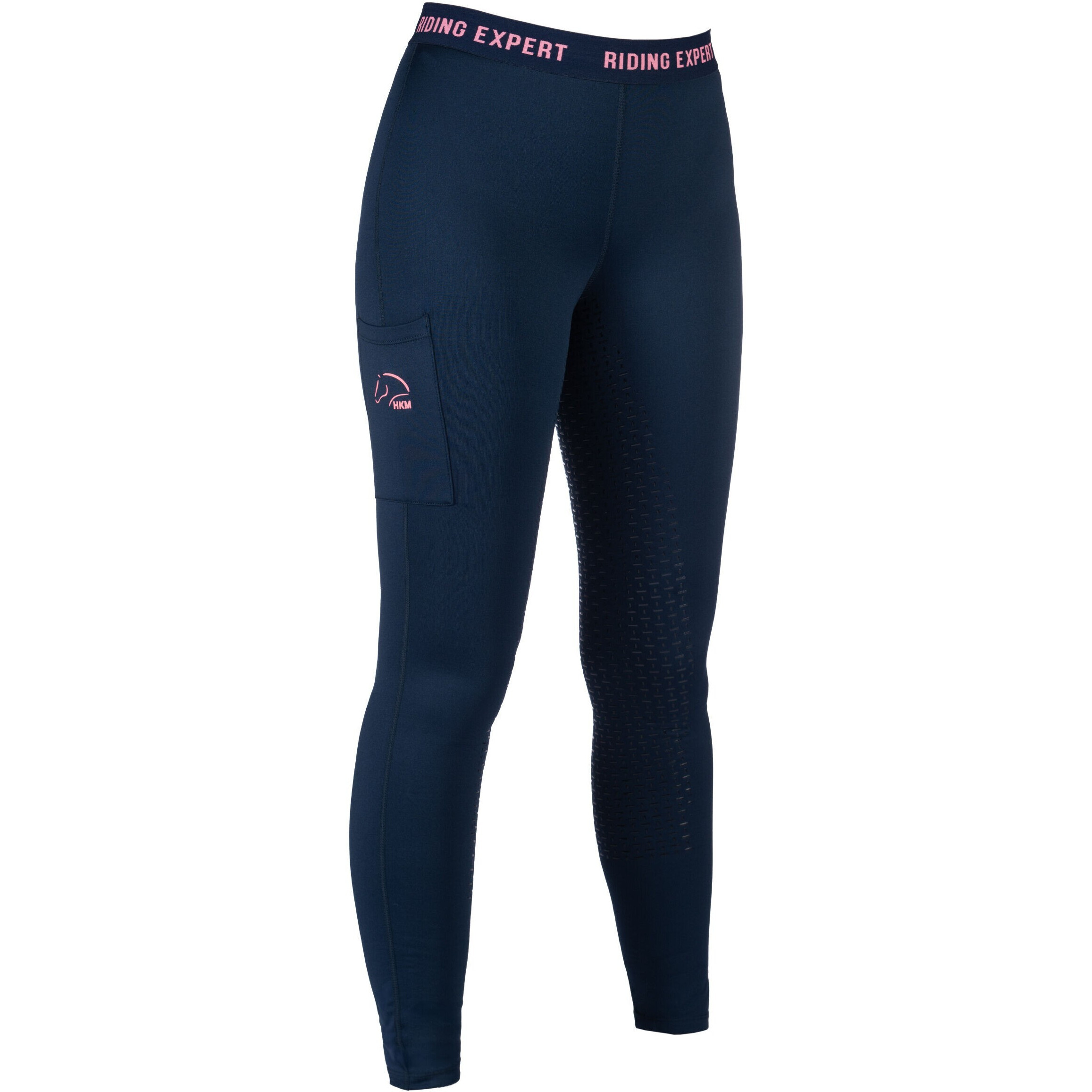 Kinder Reitleggings Silikon Vollbesatz GRAZ STYLE dunkelblau/neon koralle