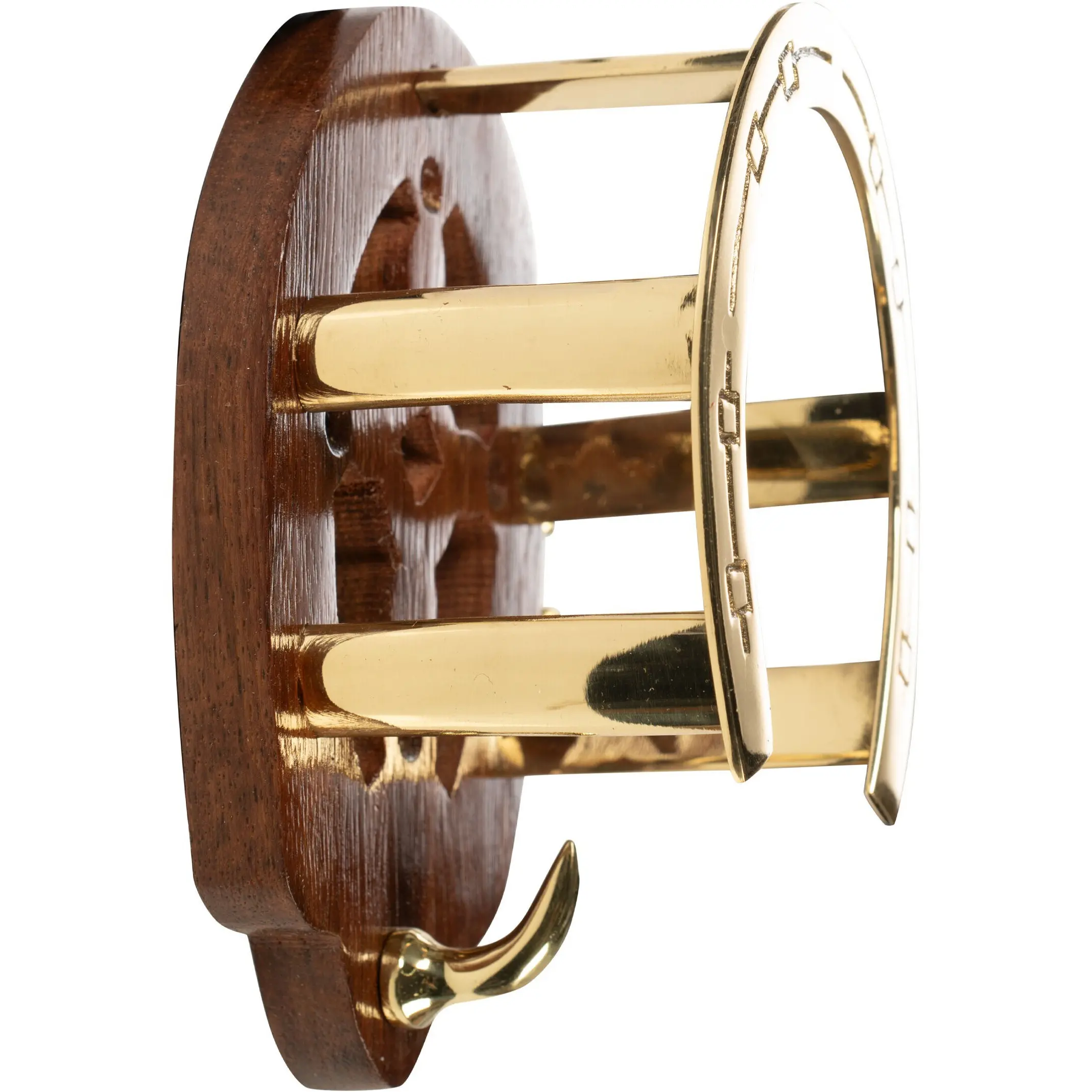 Trensenhalter aus Holz und Messing HUFEISEN messing