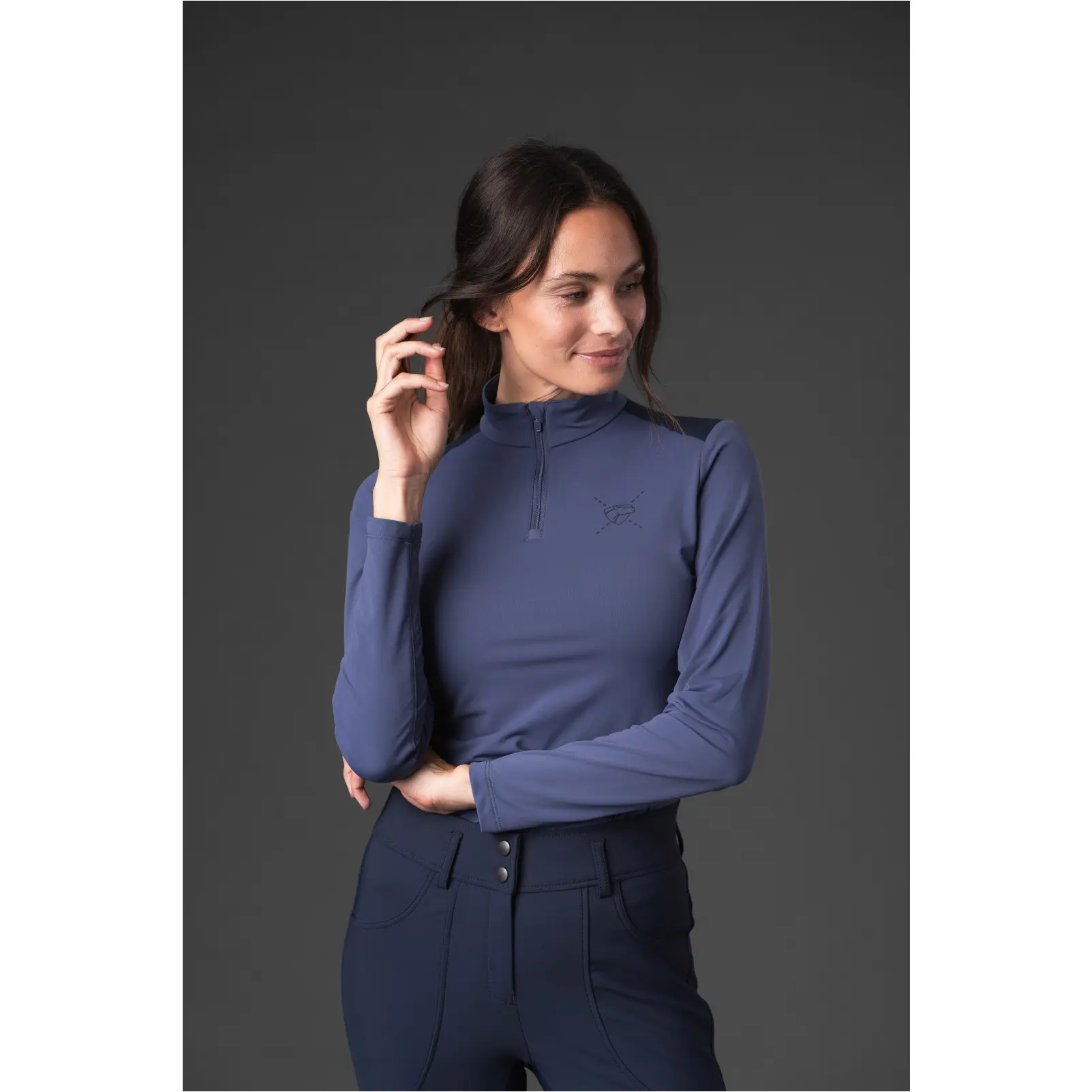 Damen Reitshirt Langarm VIVIAN half-zip crown blue