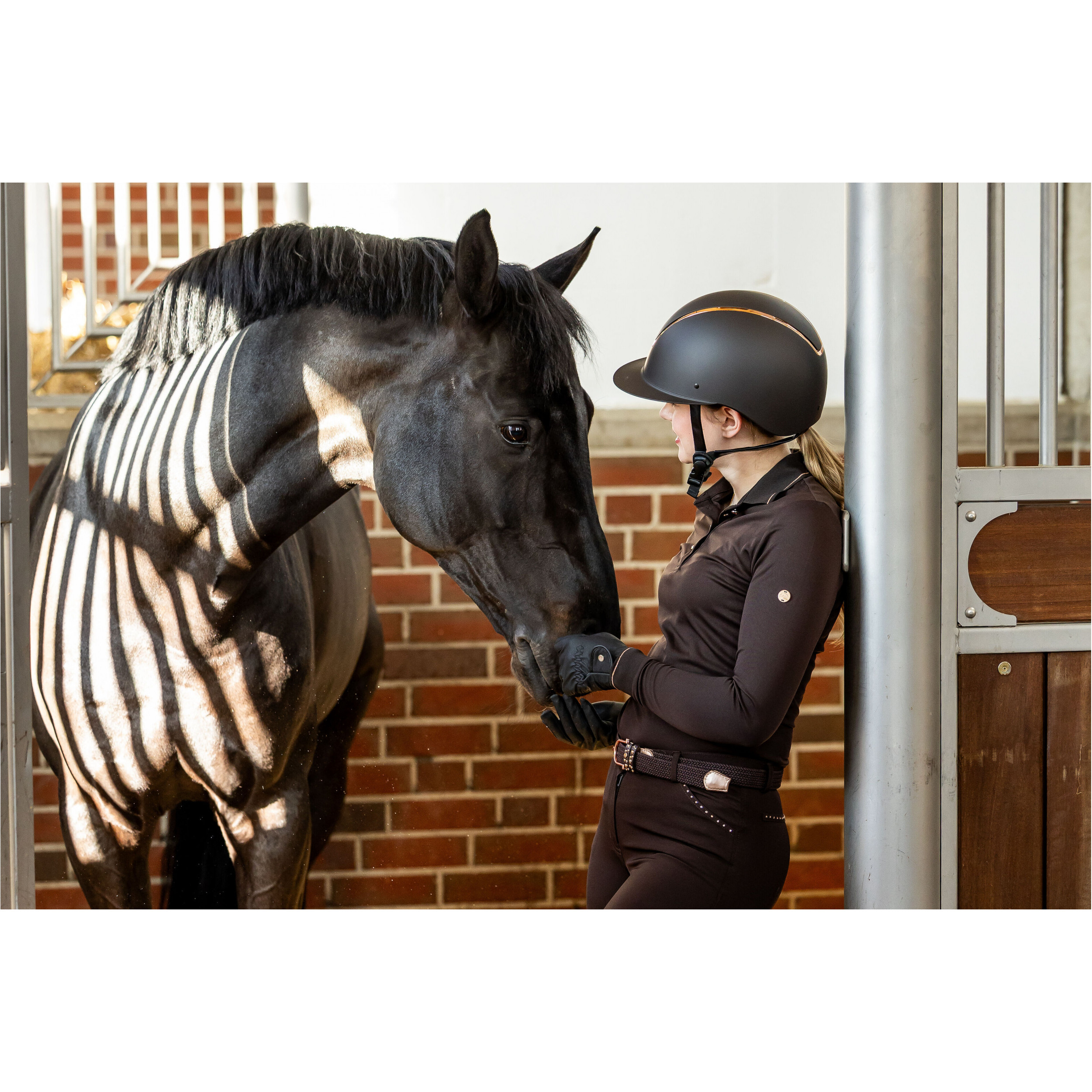 Damen Poloshirt Langarm ROSEGOLD GLAMOUR STYLE braun/rosegold