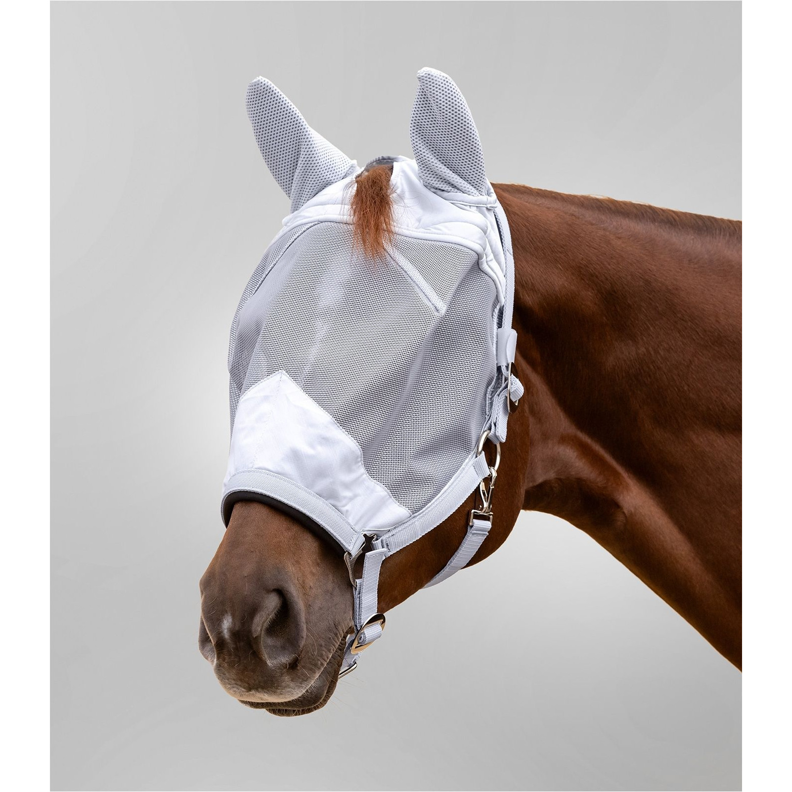Fliegenmaske mit Halfter PREMIUM silbergrau