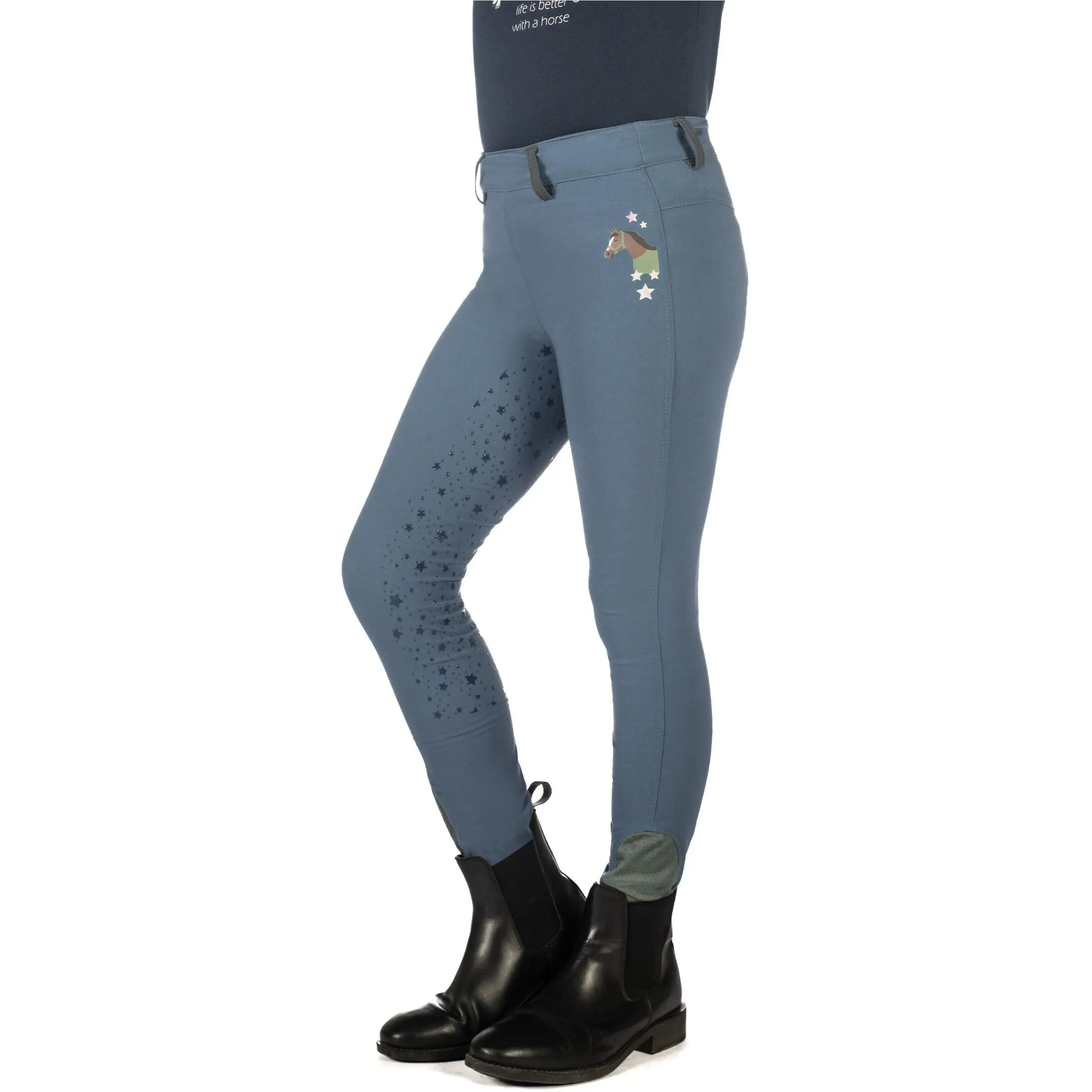 Kinder Reitleggings Silikon Vollbesatz PONY DREAM II rauchblau