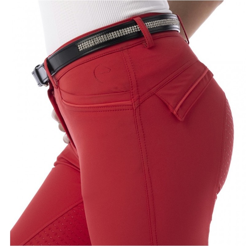 Damen Reithose Silikon Vollbesatz MICRO rot
