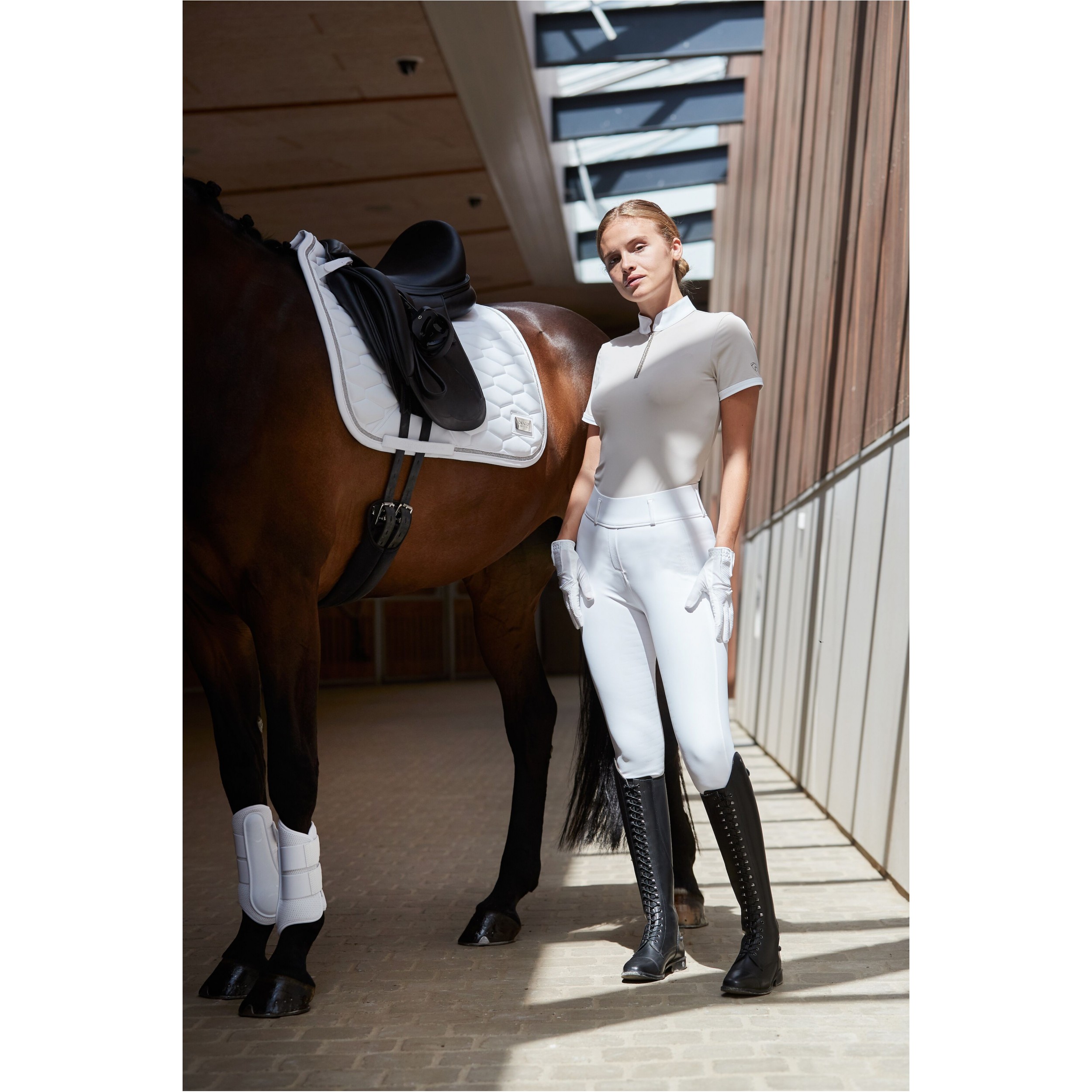 Damen Reitleggings Silikon Vollbesatz RIVER F/G mit Gürtelschlaufen weiß