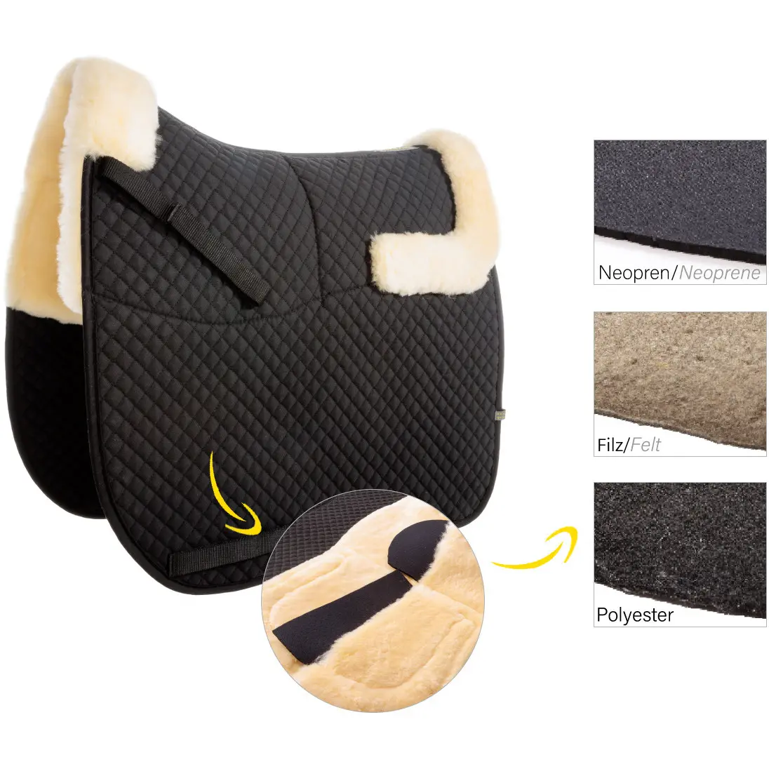 Schabracke Lammfell mit innenliegenden Taschen schwarz/natur