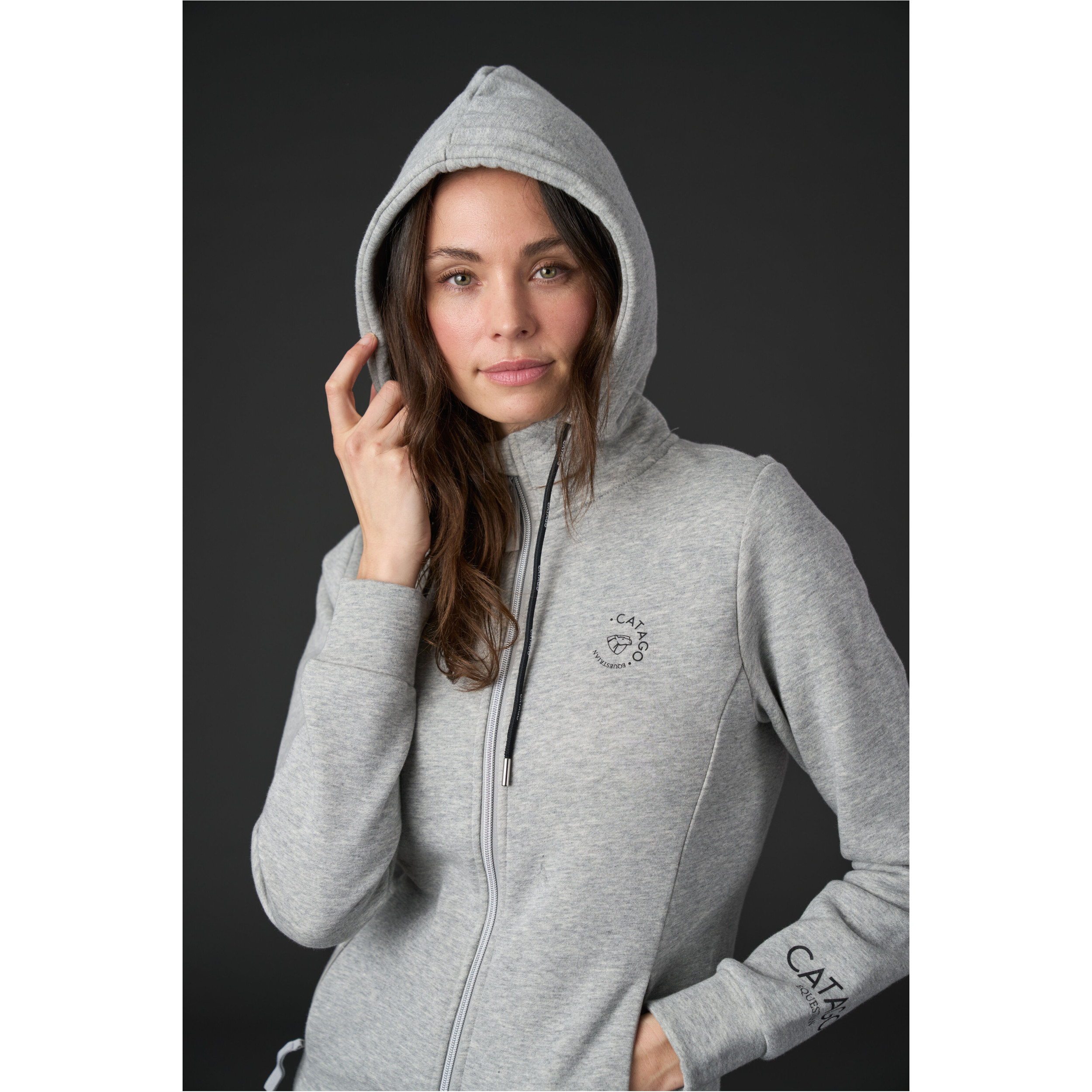 Damen Kapuzenpullover mit Reißverschluss NATALIE grau melange