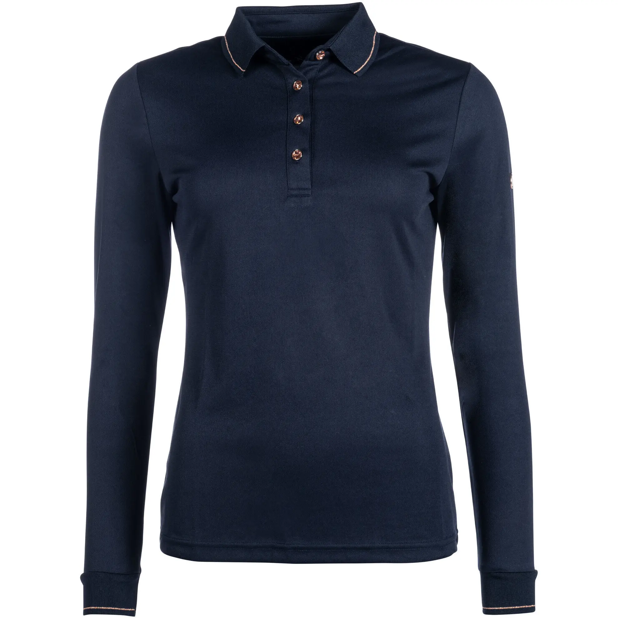 Damen Poloshirt Langarm ROSEGOLD GLAMOUR STYLE dunkelblau/rosegold