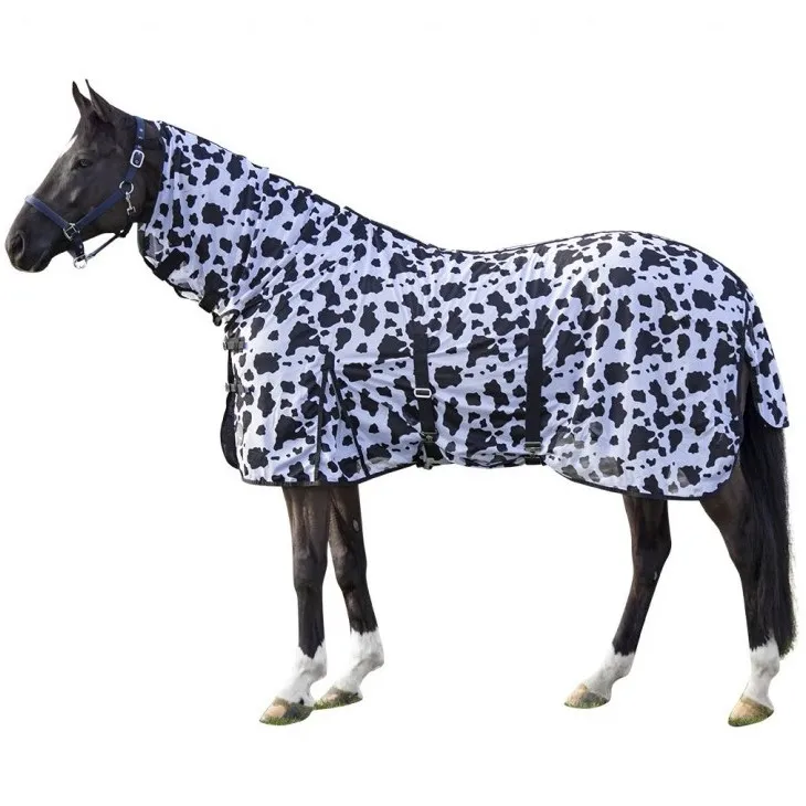 Fliegendecke mit Halsteil COW schwarz/weiß