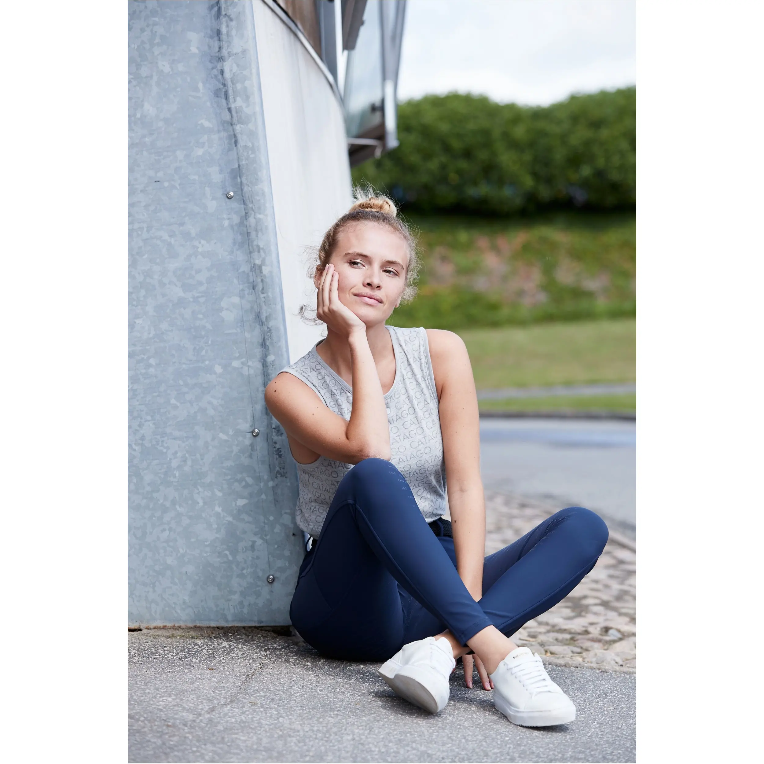 Damen Reitleggings Silikon Vollbesatz RIVER F/G mit Gürtelschlaufen navy