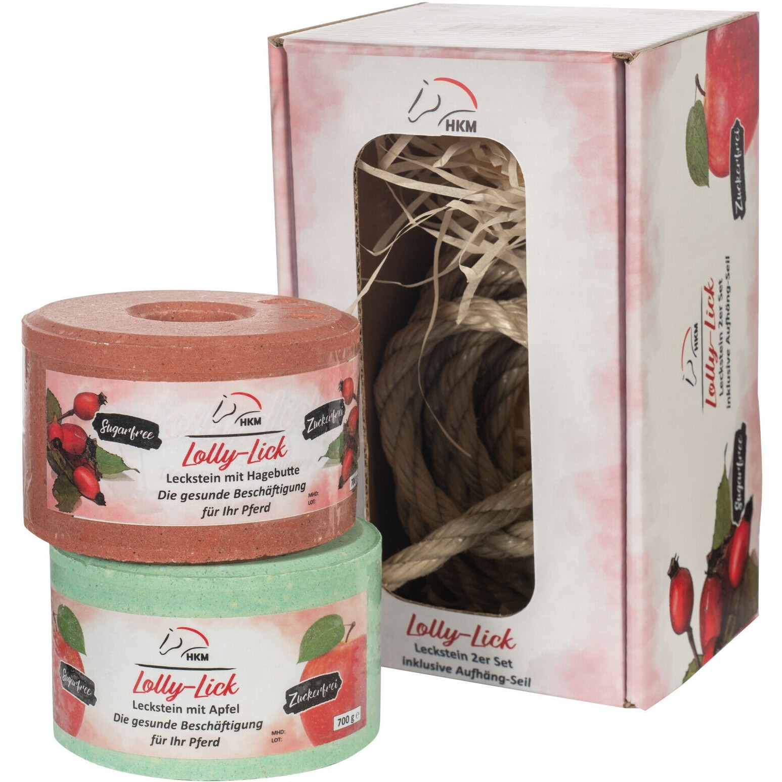 Leckstein (2er Set) inkl. Aufhäng-Seil LOLLY LICK Hagebutte/Apfel