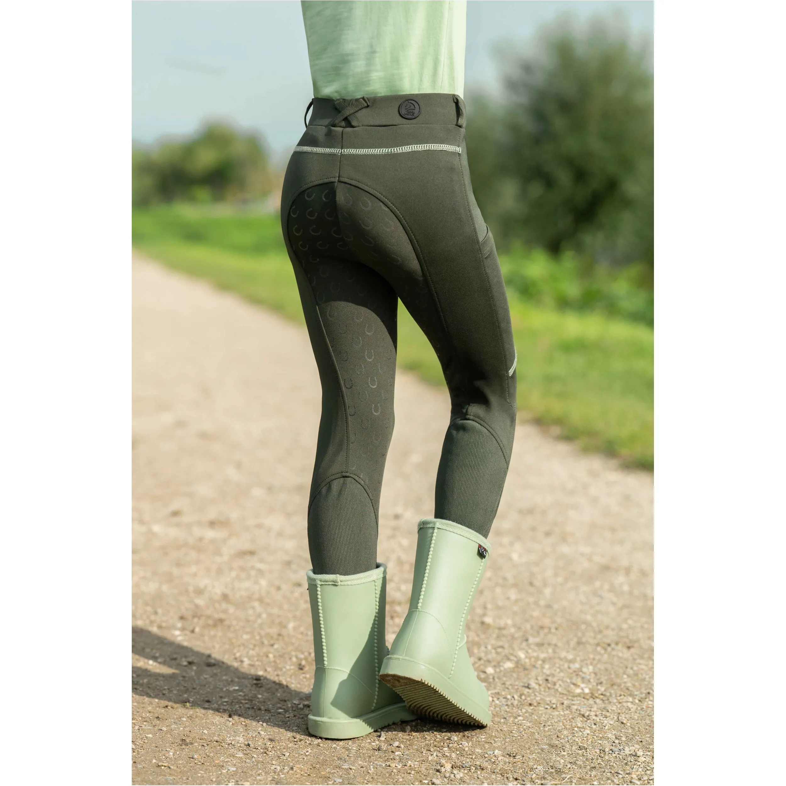Kinder Reitleggings Silikon Vollbesatz CLAIRE graugrün