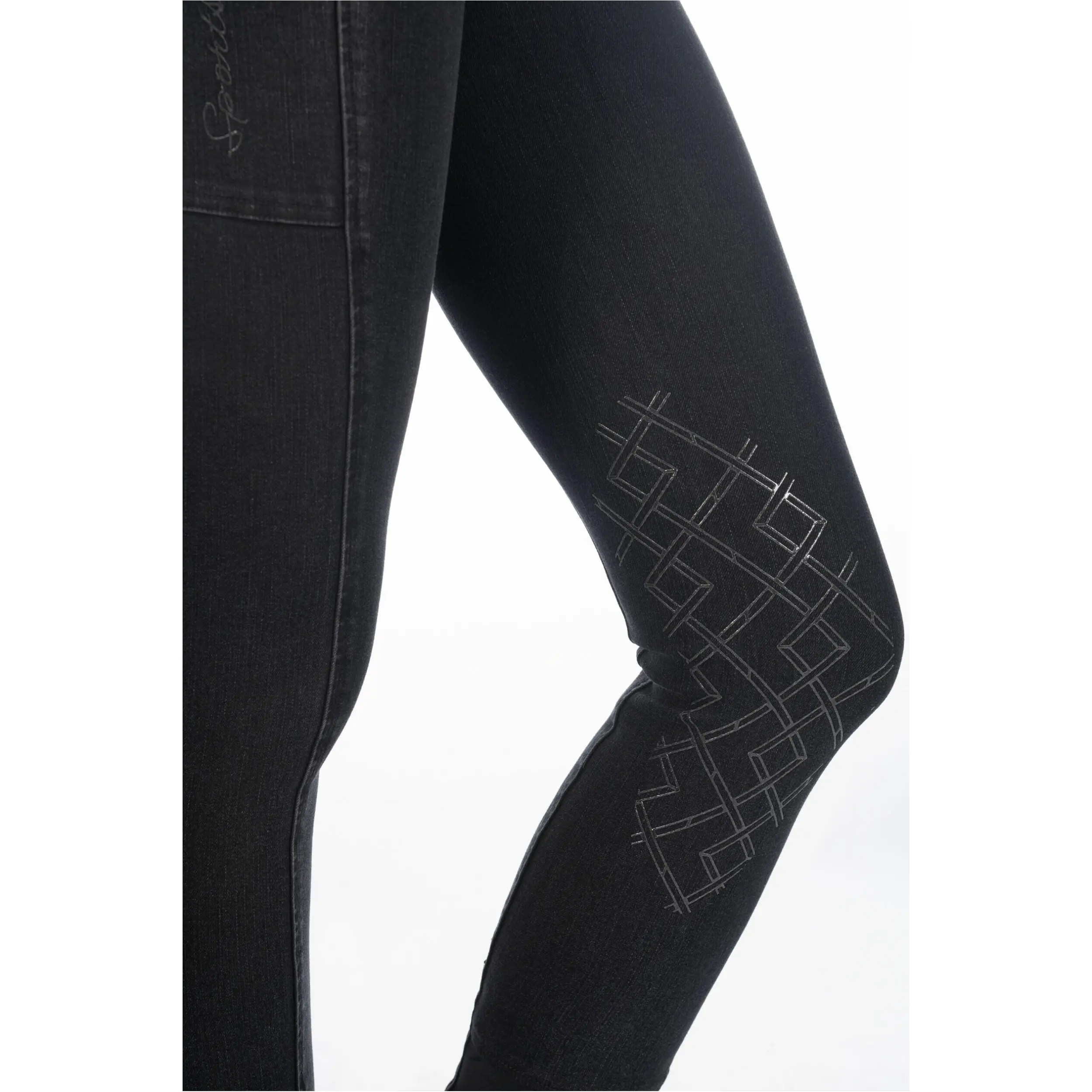 Damen Reithose Silikon Kniebesatz HARBOUR ISLAND DENIM schwarz