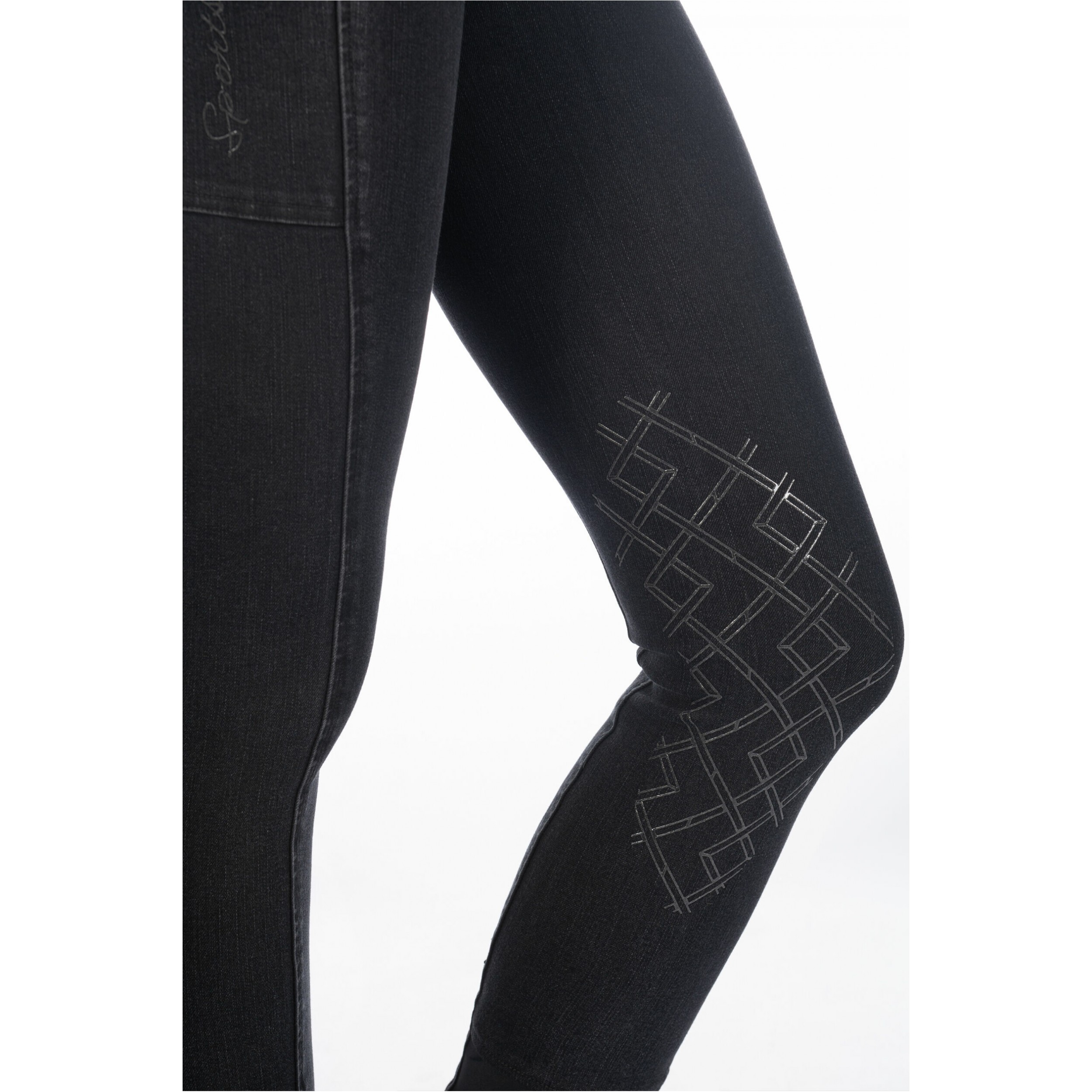 Damen Reithose Silikon Kniebesatz HARBOUR ISLAND DENIM schwarz