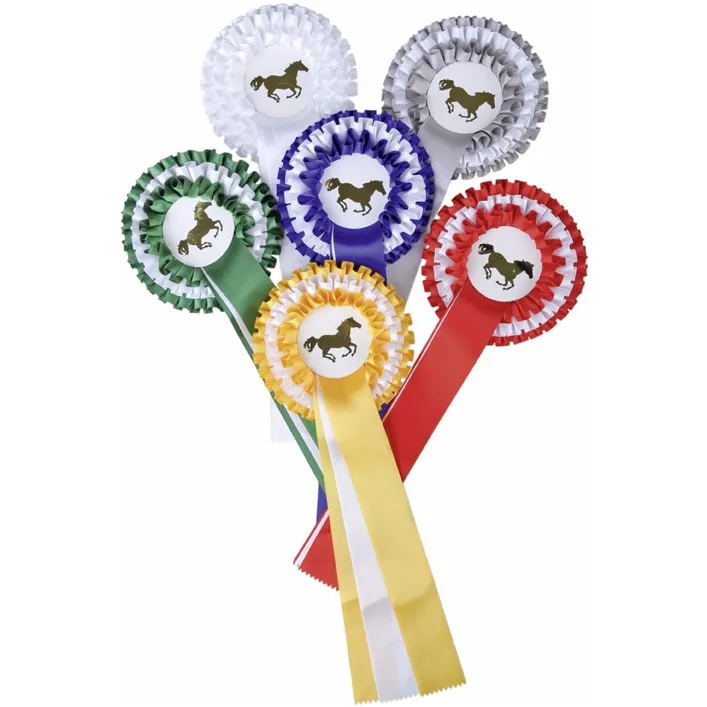 Turnierschleife Dreifachrosette silber/weiß