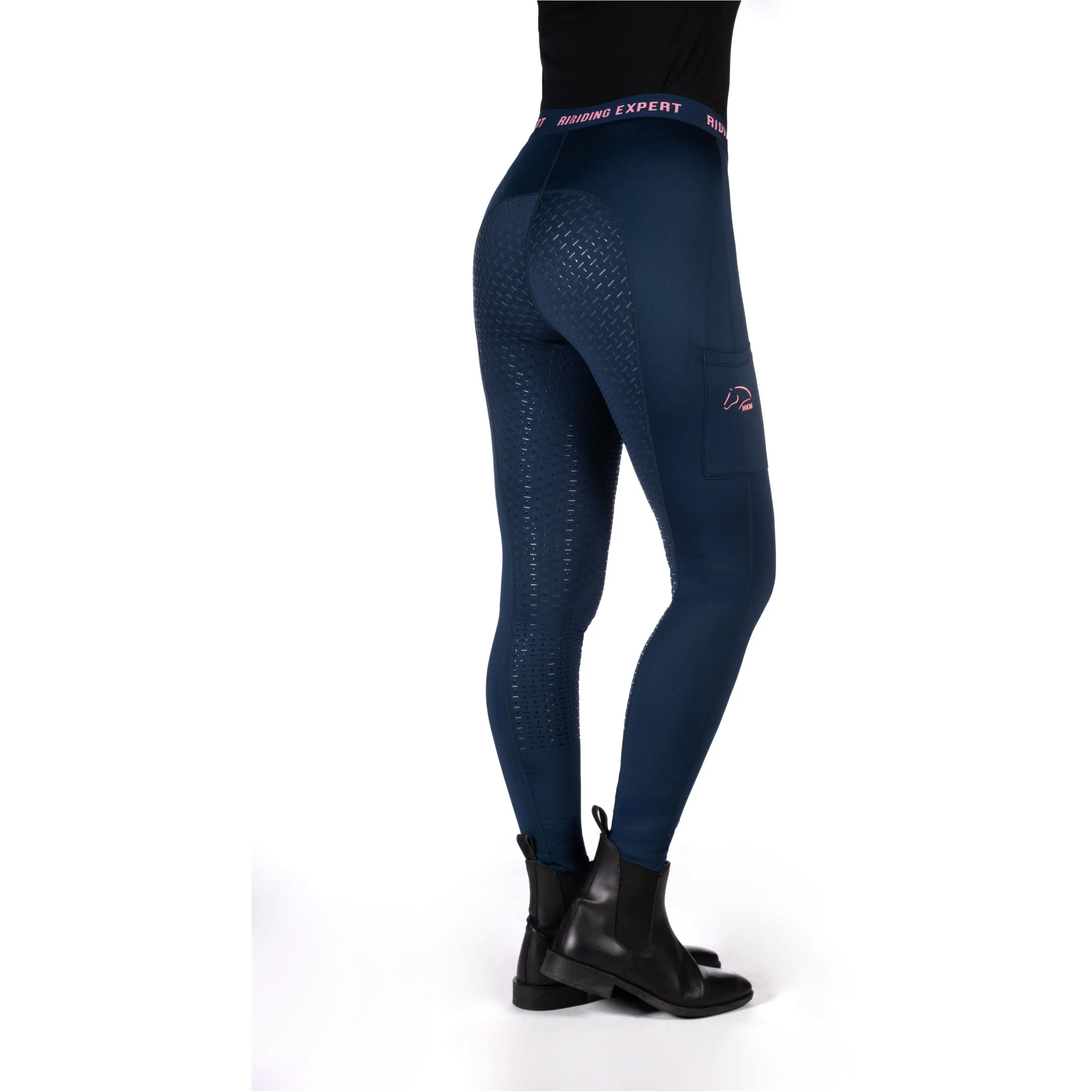 Damen Reitleggings Silikon Vollbesatz GRAZ STYLE dunkelblau/neon koralle