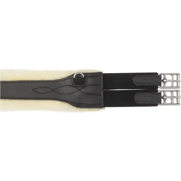 Ledersattelgurt geölt mit Kunstfell und Elast COMFORT schwarz/beige