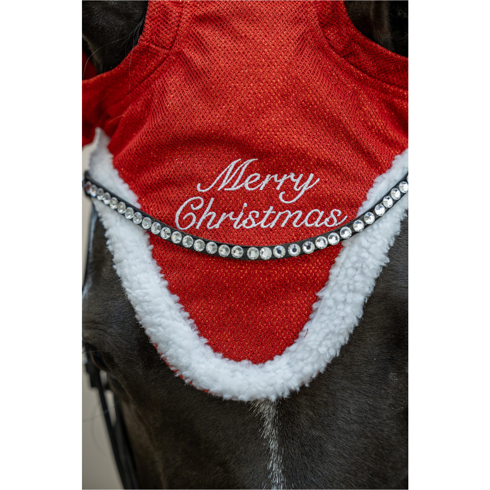 Weihnachtsmütze für das Pferd CHRISTMAS GLITTER rot