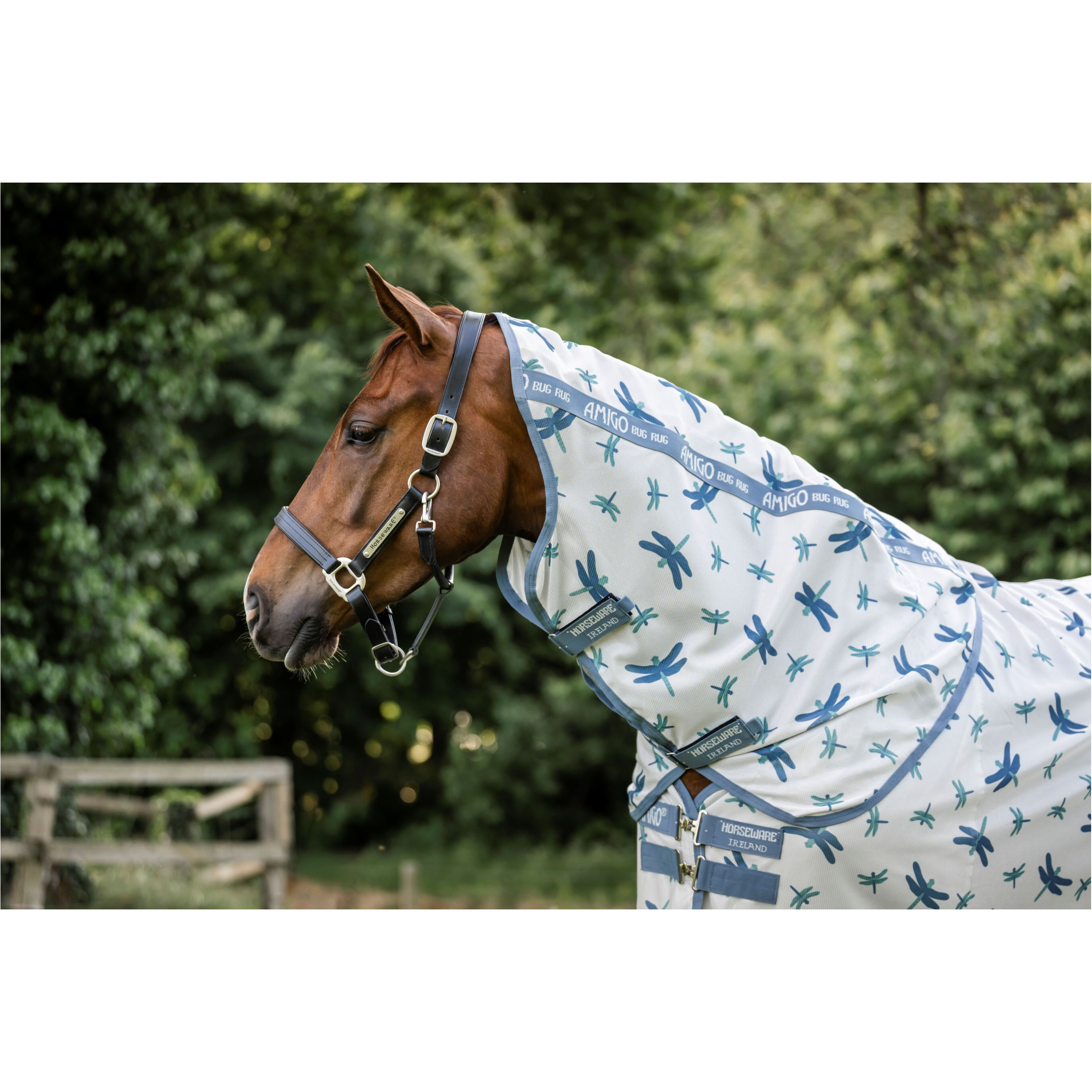 Fliegendecke mit Halsteil (abnehmbar) AMIGO Bug Rug Plus dragonfly print/silver/blue/sage
