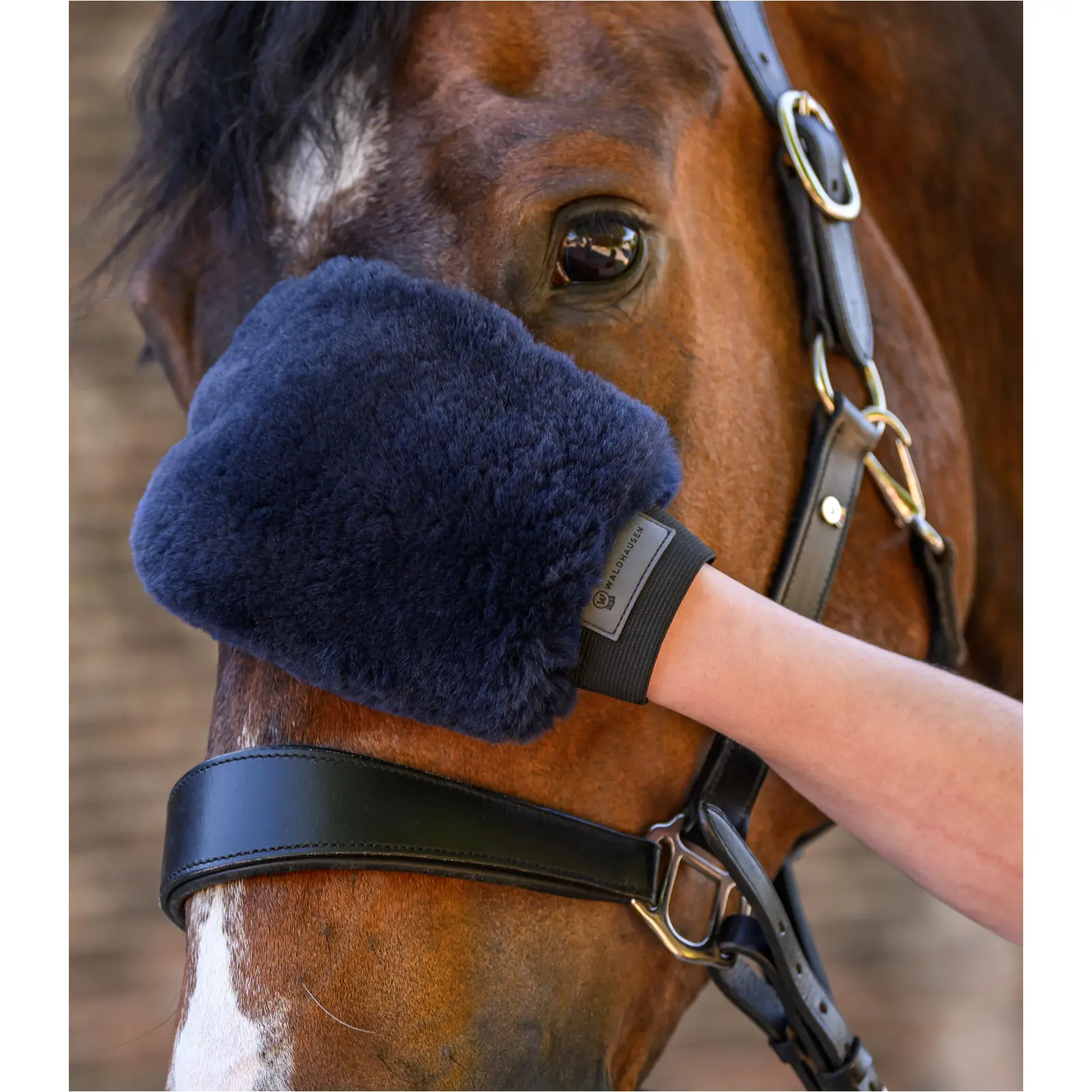 Kinder Lammfellputzhandschuh LUCKY nachtblau