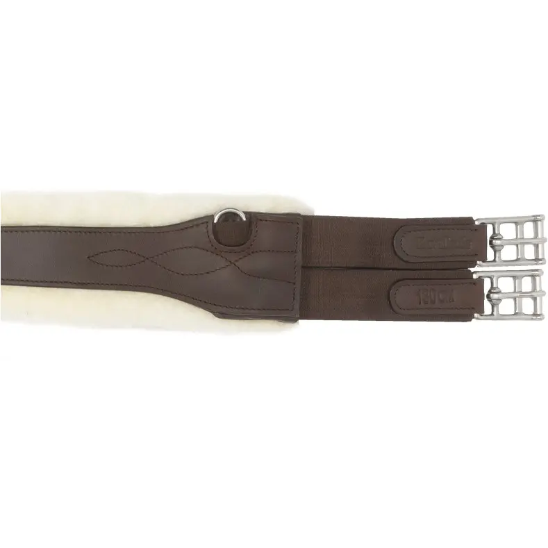 Ledersattelgurt geölt mit Kunstfell und Elast COMFORT braun/beige