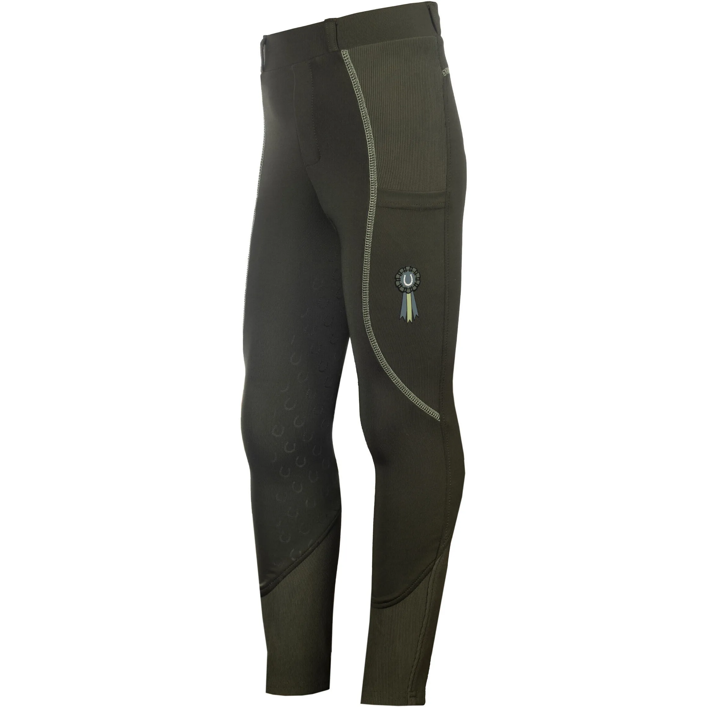 Kinder Reitleggings Silikon Vollbesatz CLAIRE graugrün