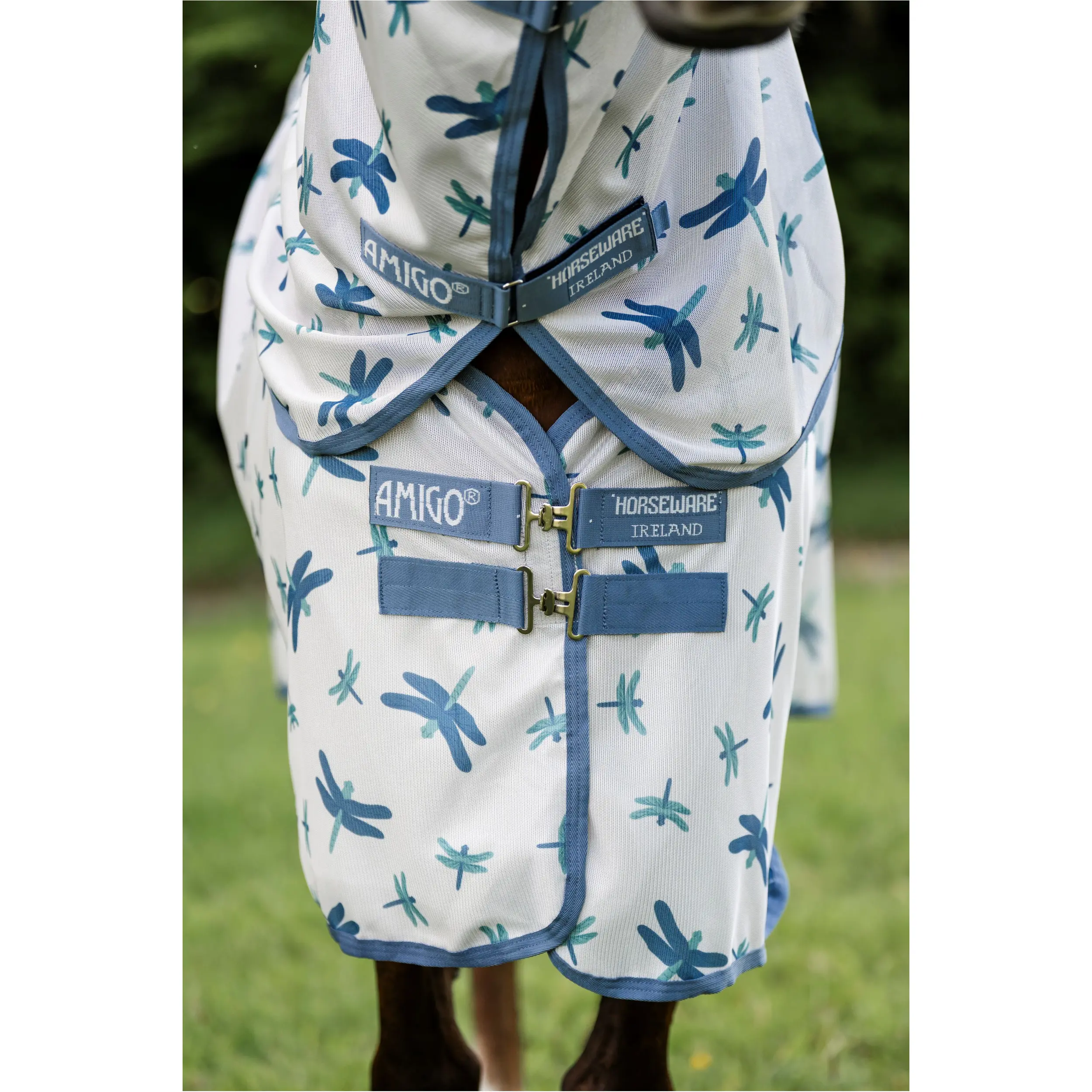 Fliegendecke mit Halsteil (abnehmbar) AMIGO Bug Rug Plus dragonfly print/silver/blue/sage