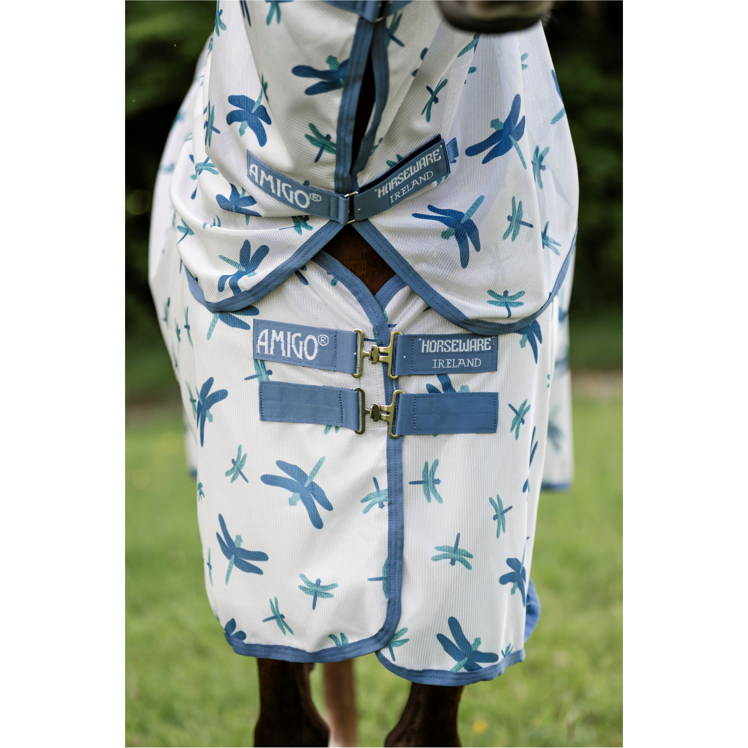 Fliegendecke mit Halsteil (abnehmbar) AMIGO Bug Rug Plus dragonfly print/silver/blue/sage