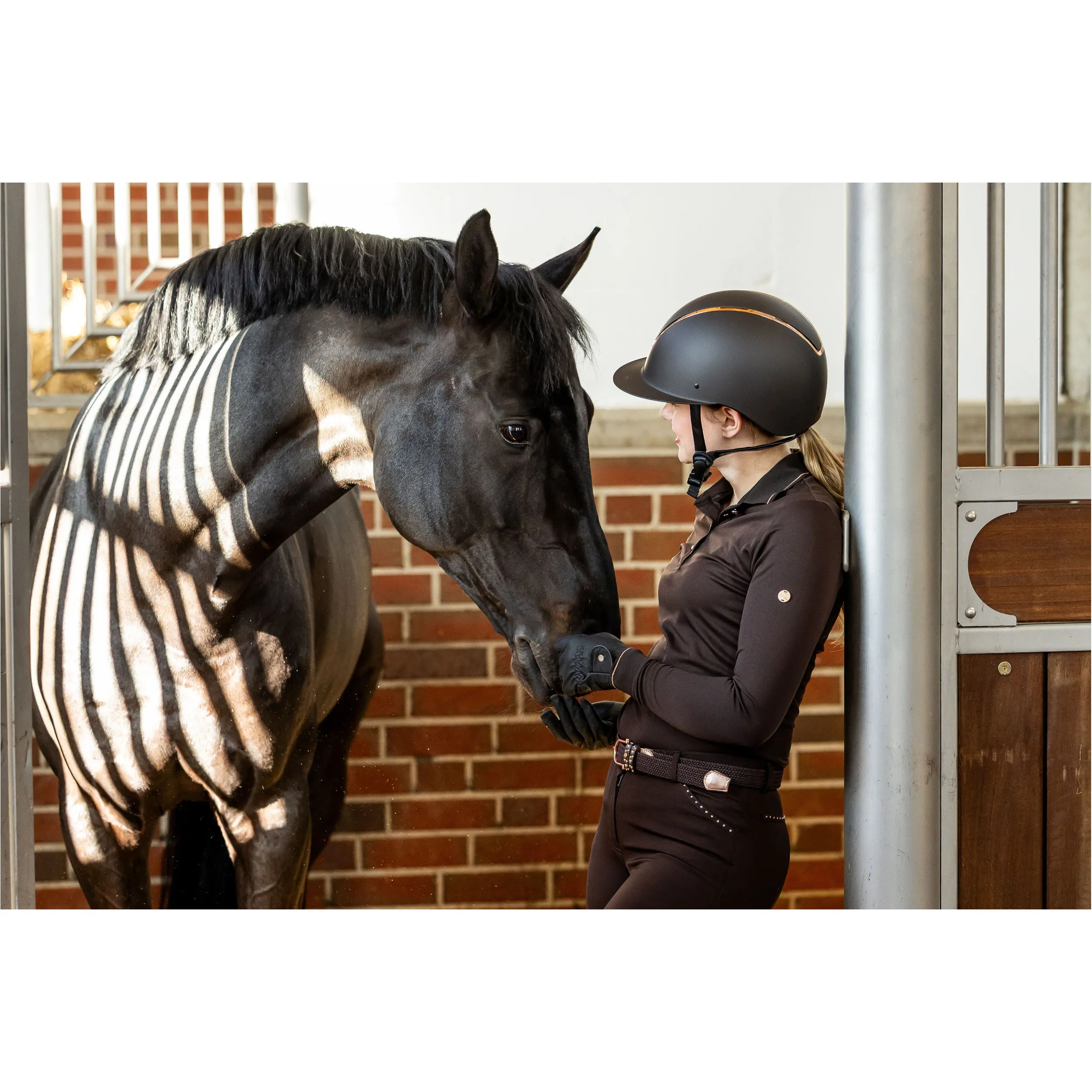 Damen Poloshirt Langarm ROSEGOLD GLAMOUR STYLE braun/rosegold