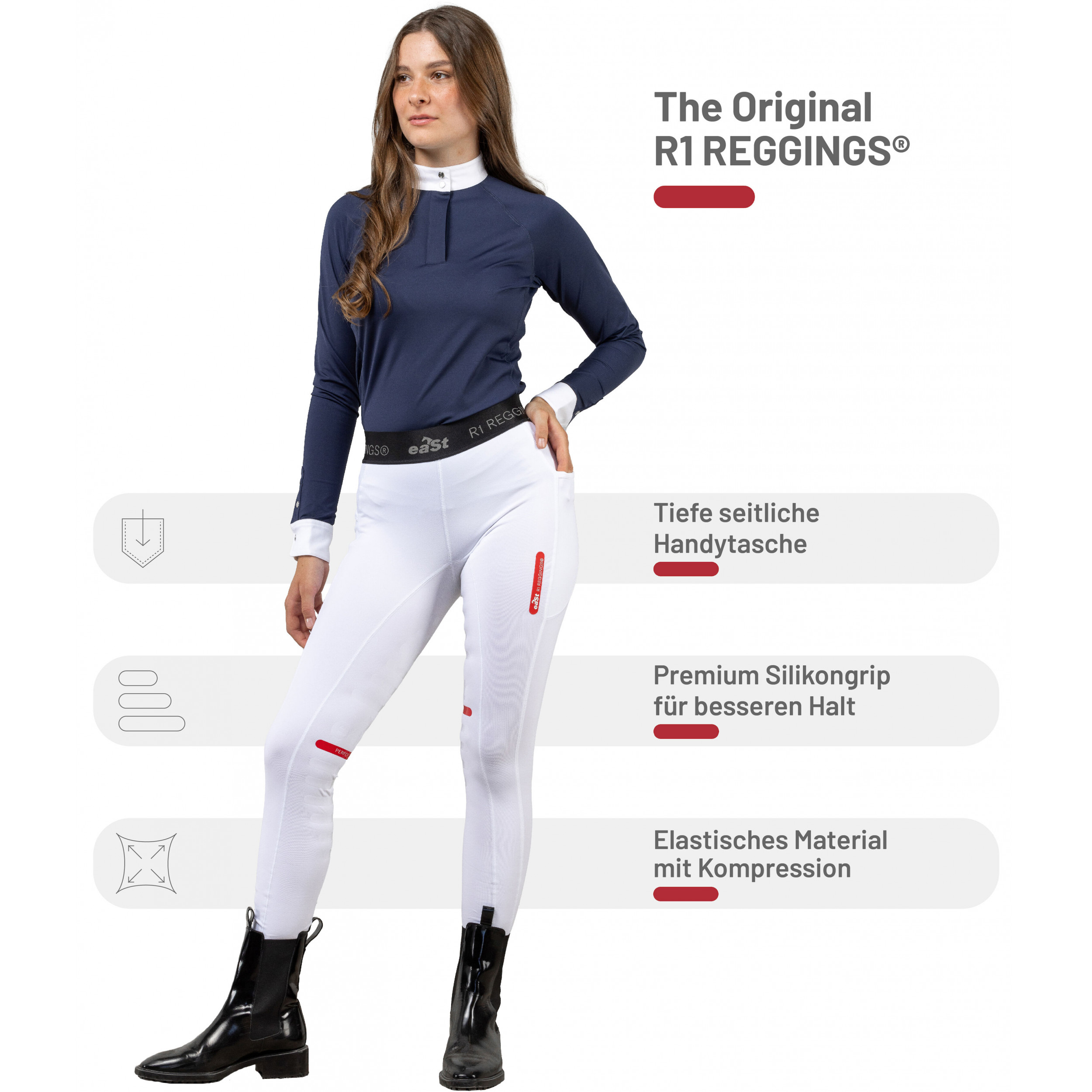 Damen Reitleggings Silikon Halbbesatz REGGINGS R1 weiß