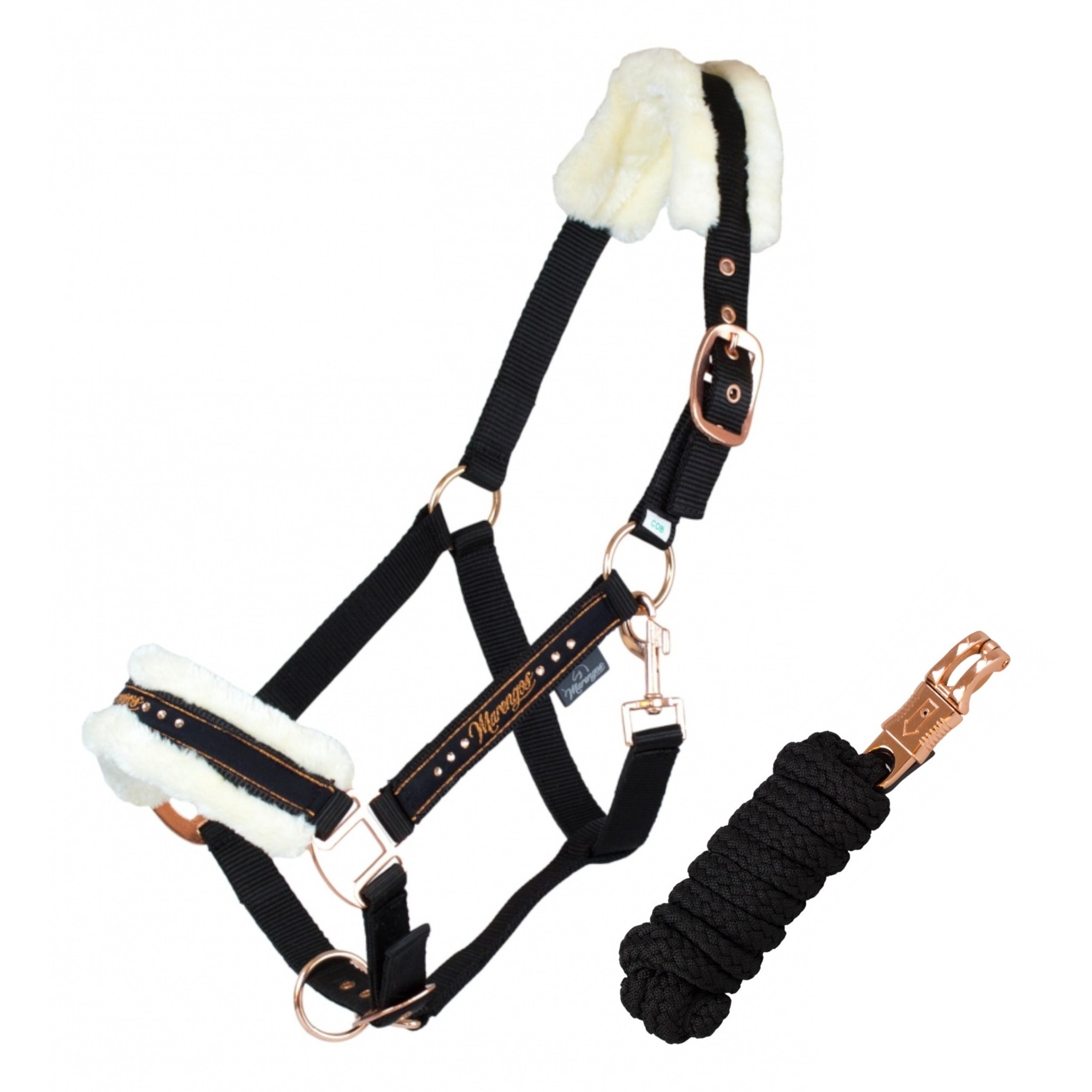 Halfter-Set mit Führstrick ELEGANT schwarz/roségold