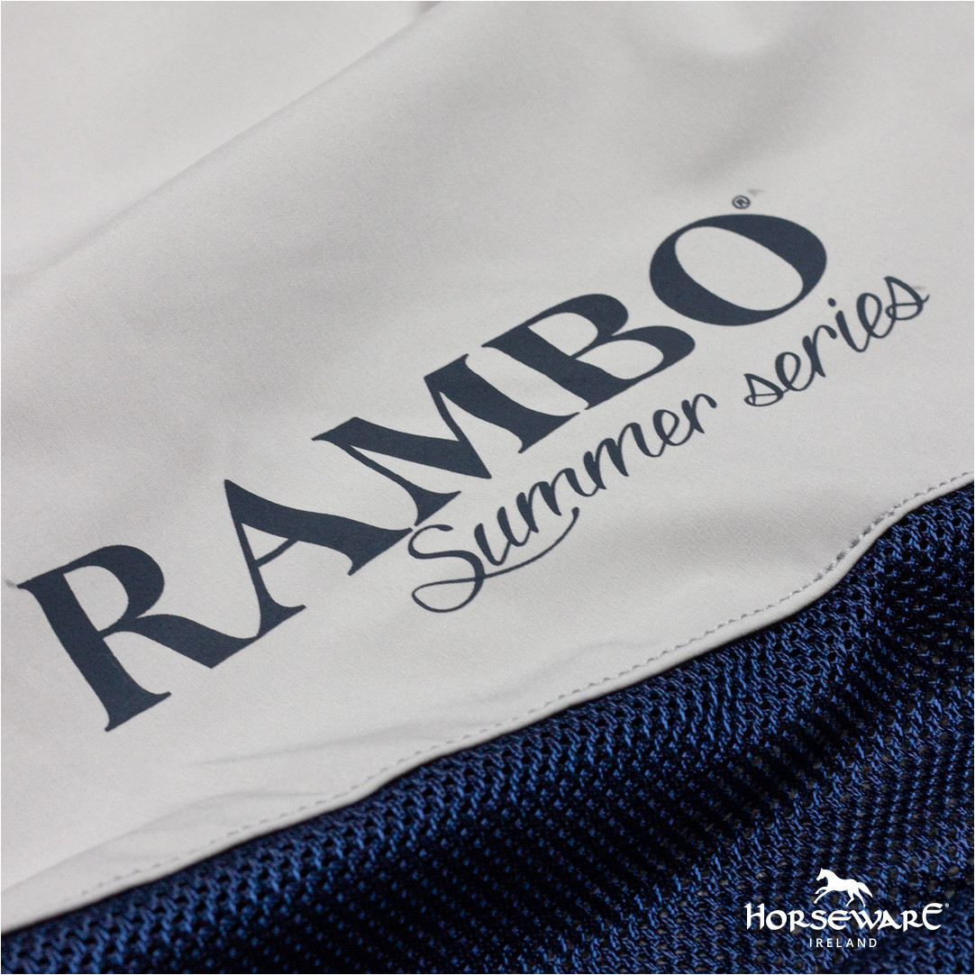 Sommer Weidedecke mit Halsteil (abnehmbar) + 100g Liner RAMBO Summer Series Disk Front navy/grey