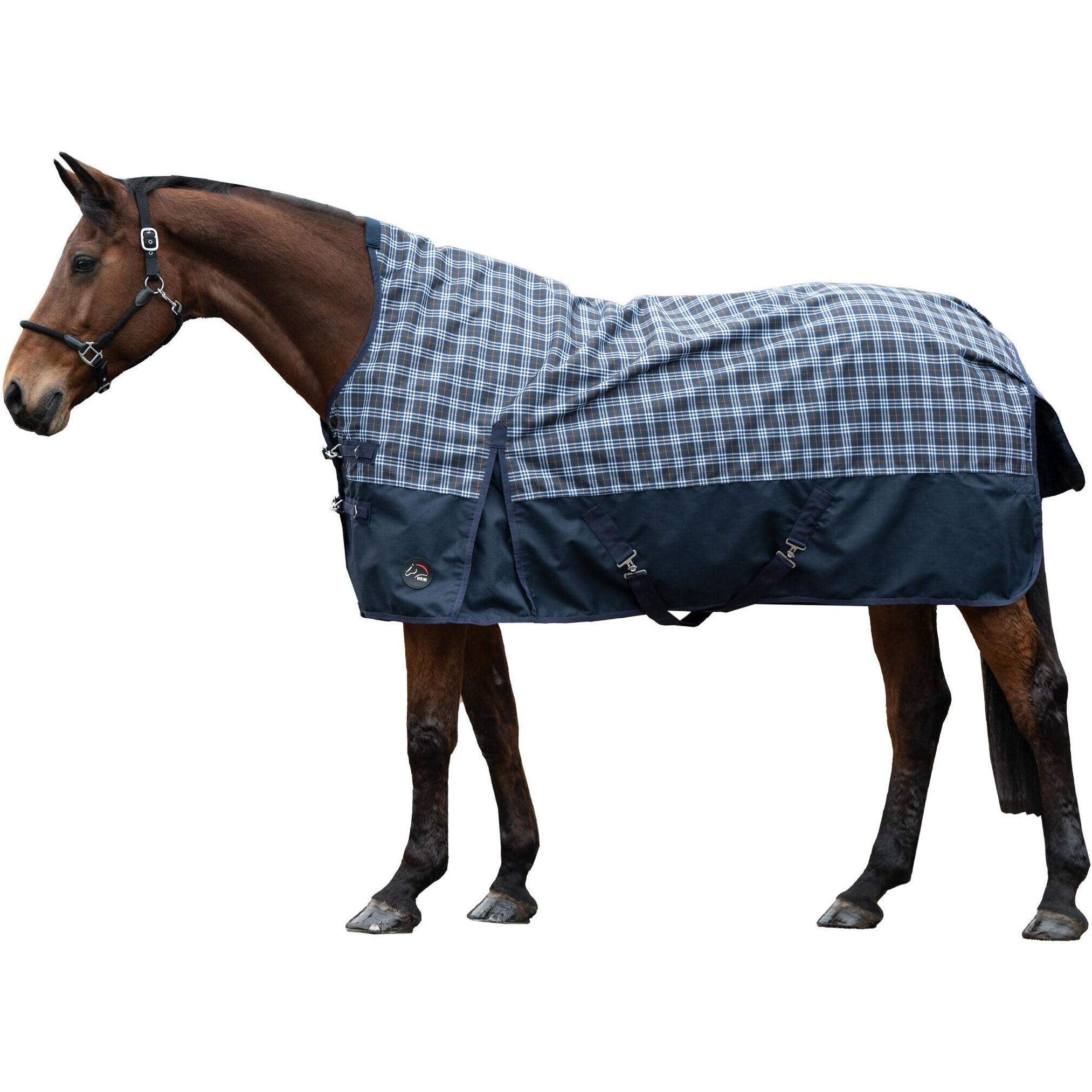 Weidedecke High Neck 1200D mit Fleecefutter GLASGOW dunkelblau/karo