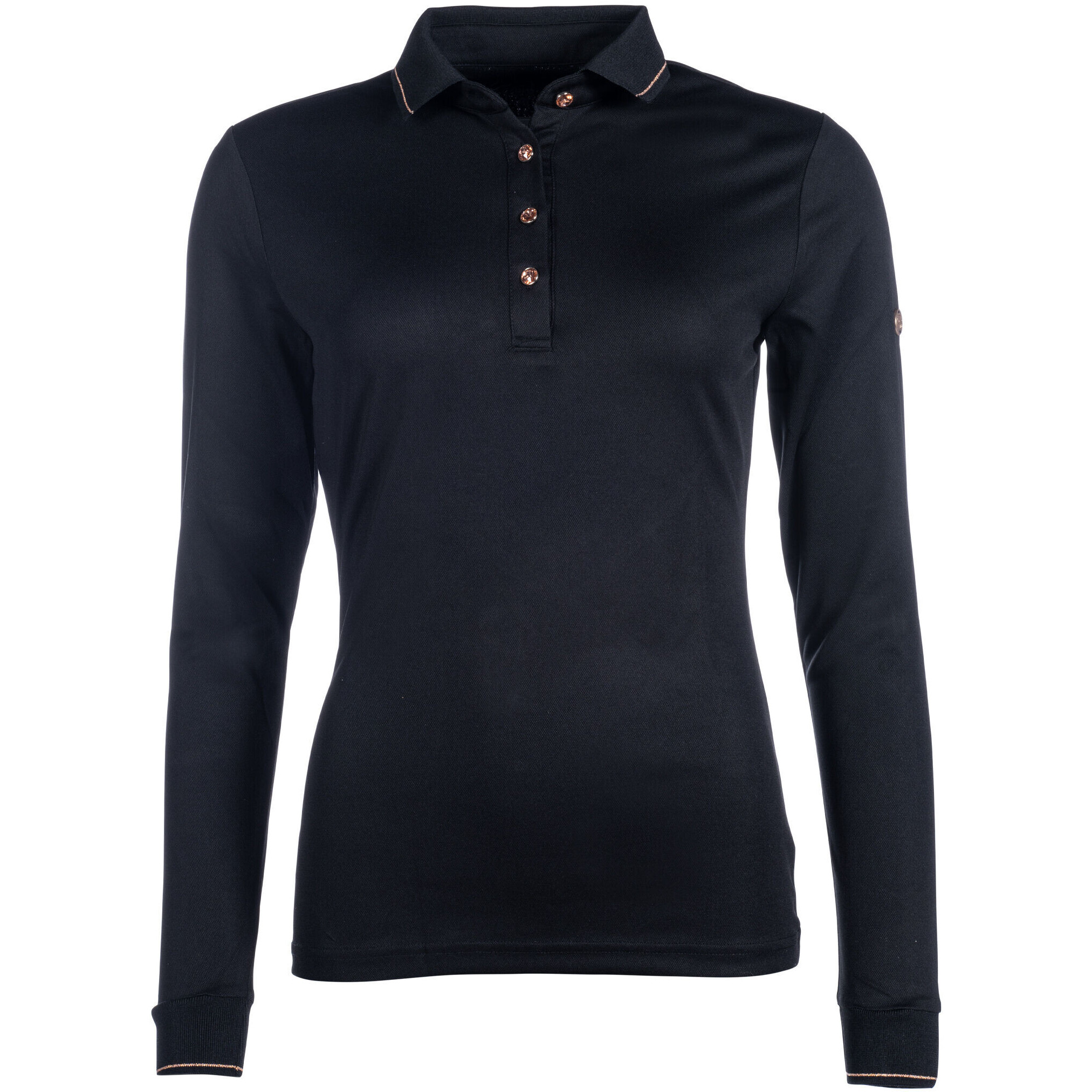 Damen Poloshirt Langarm ROSEGOLD GLAMOUR STYLE schwarz/rosegold