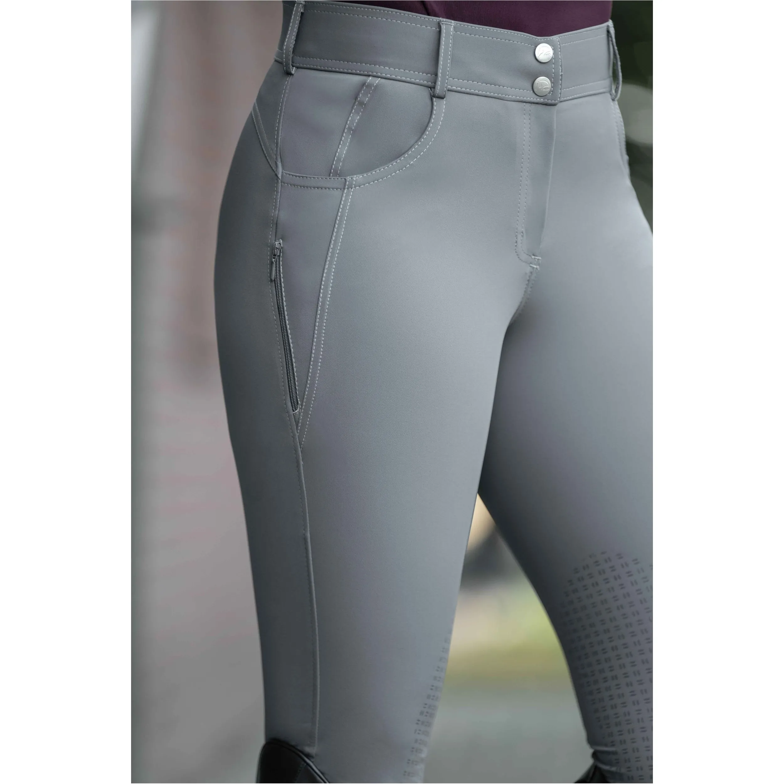 Damen Reithose Silikon Kniebesatz ARI MID RISE grau
