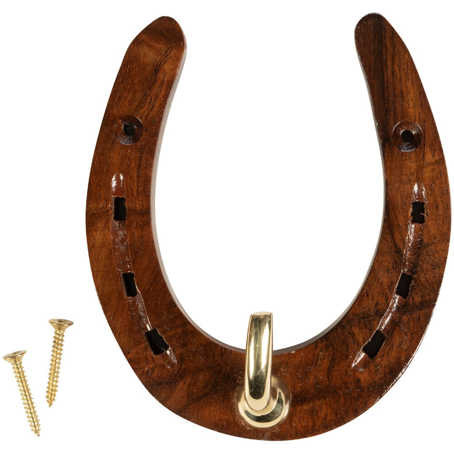 Halterung aus Holz und Messing HUFEISEN messing